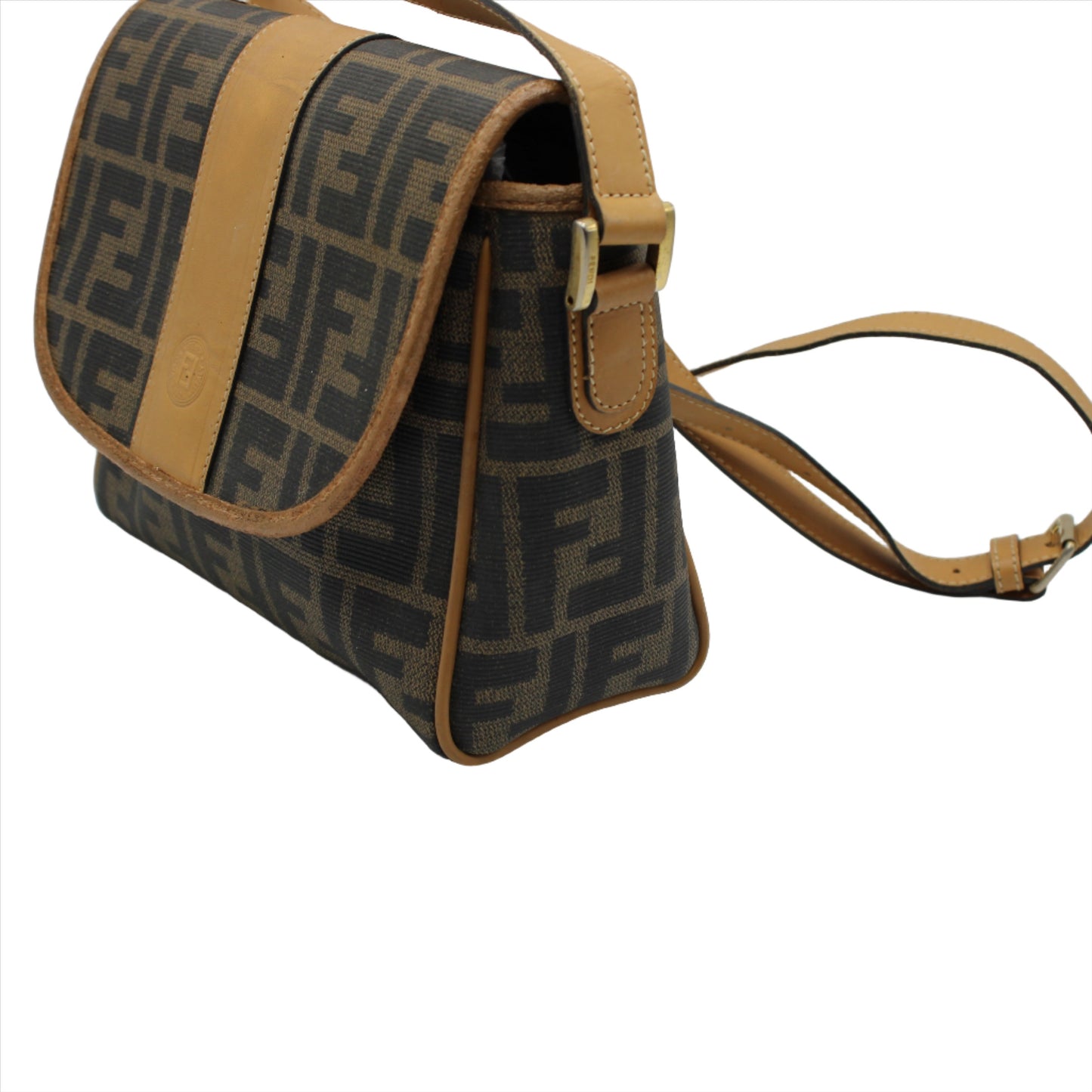 Fendi Brown Zucca Flap Crossbody Bag with Leather Trim