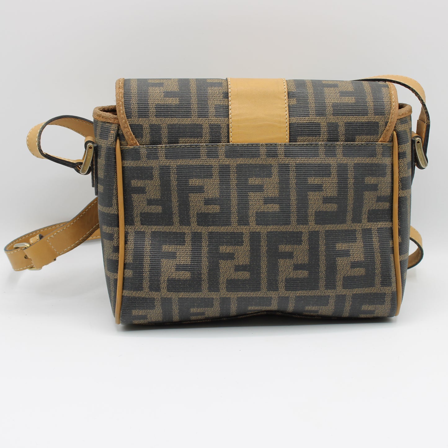 Fendi Brown Zucca Flap Crossbody Bag with Leather Trim