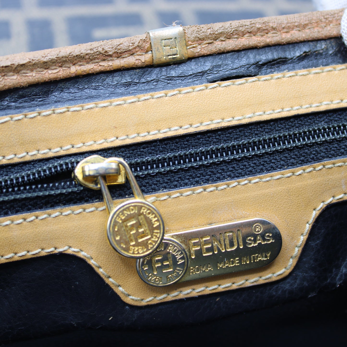 Fendi Brown Zucca Flap Crossbody Bag with Leather Trim