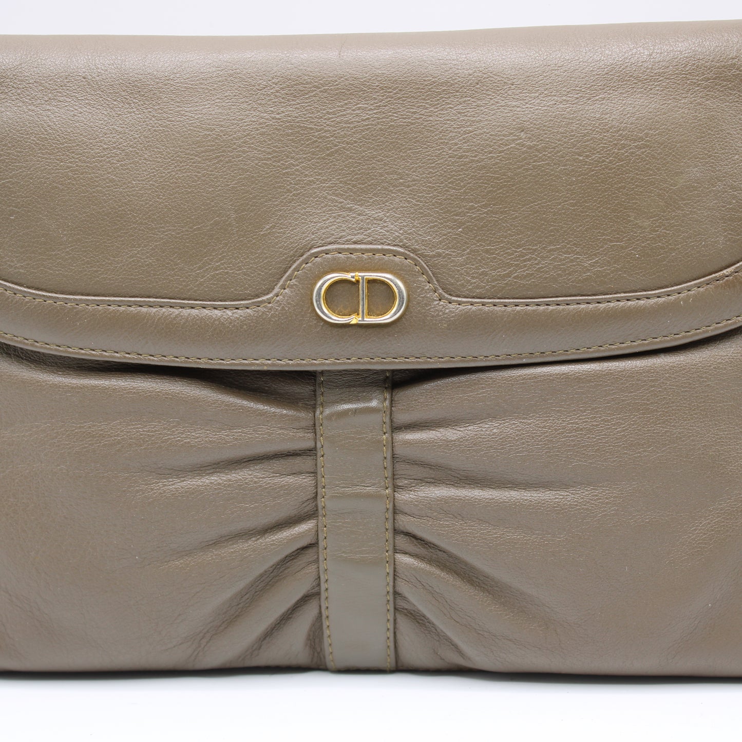 Christian Dior Beige Leather Clutch with Logo on Flap Bag