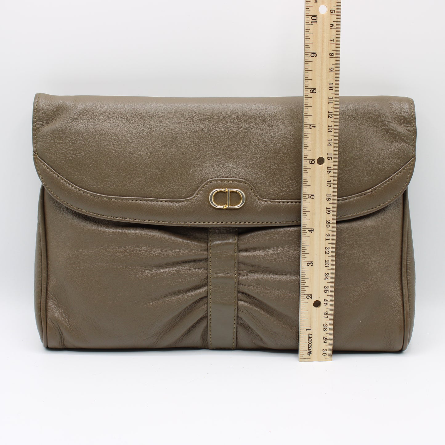 Christian Dior Beige Leather Clutch with Logo on Flap Bag