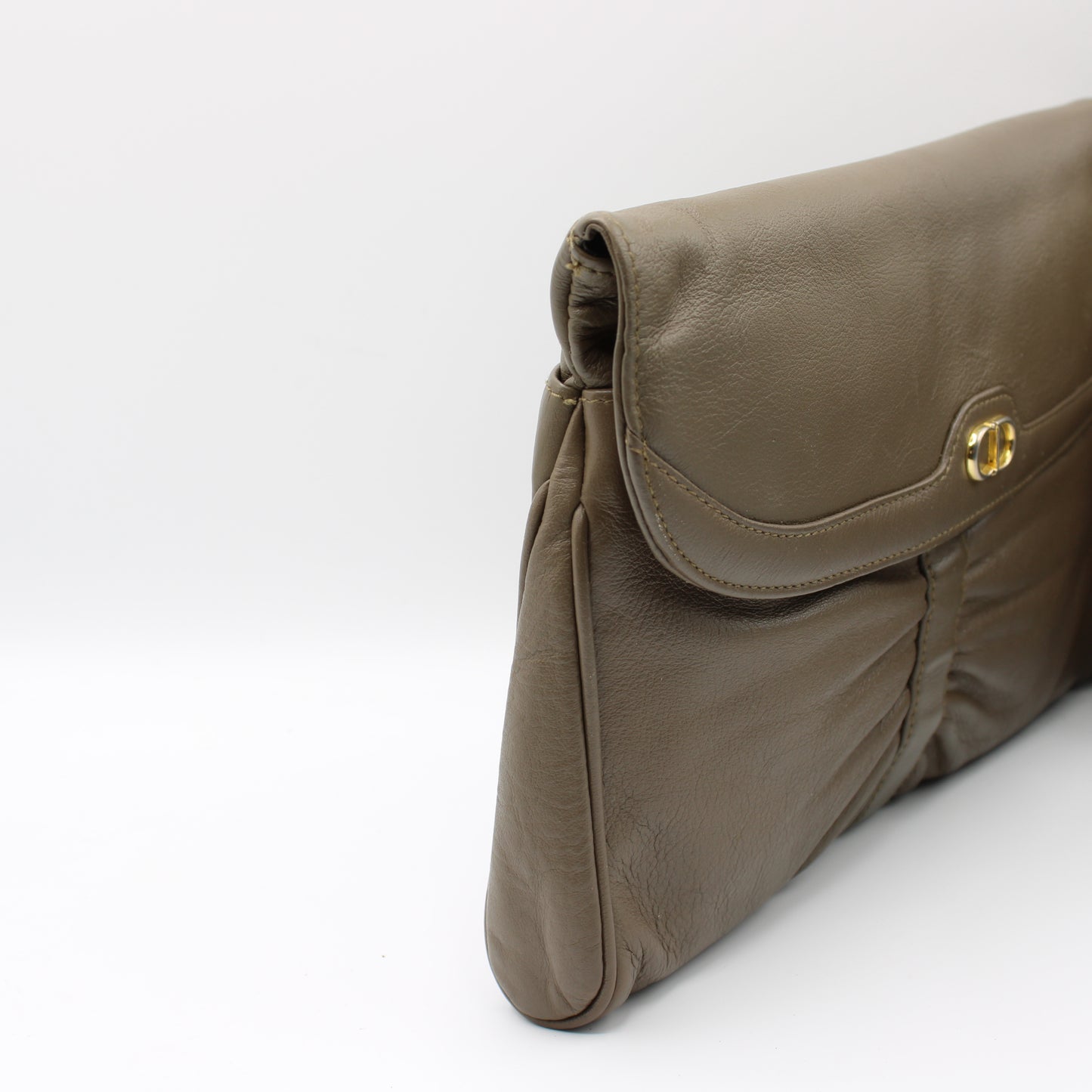 Christian Dior Beige Leather Clutch with Logo on Flap Bag