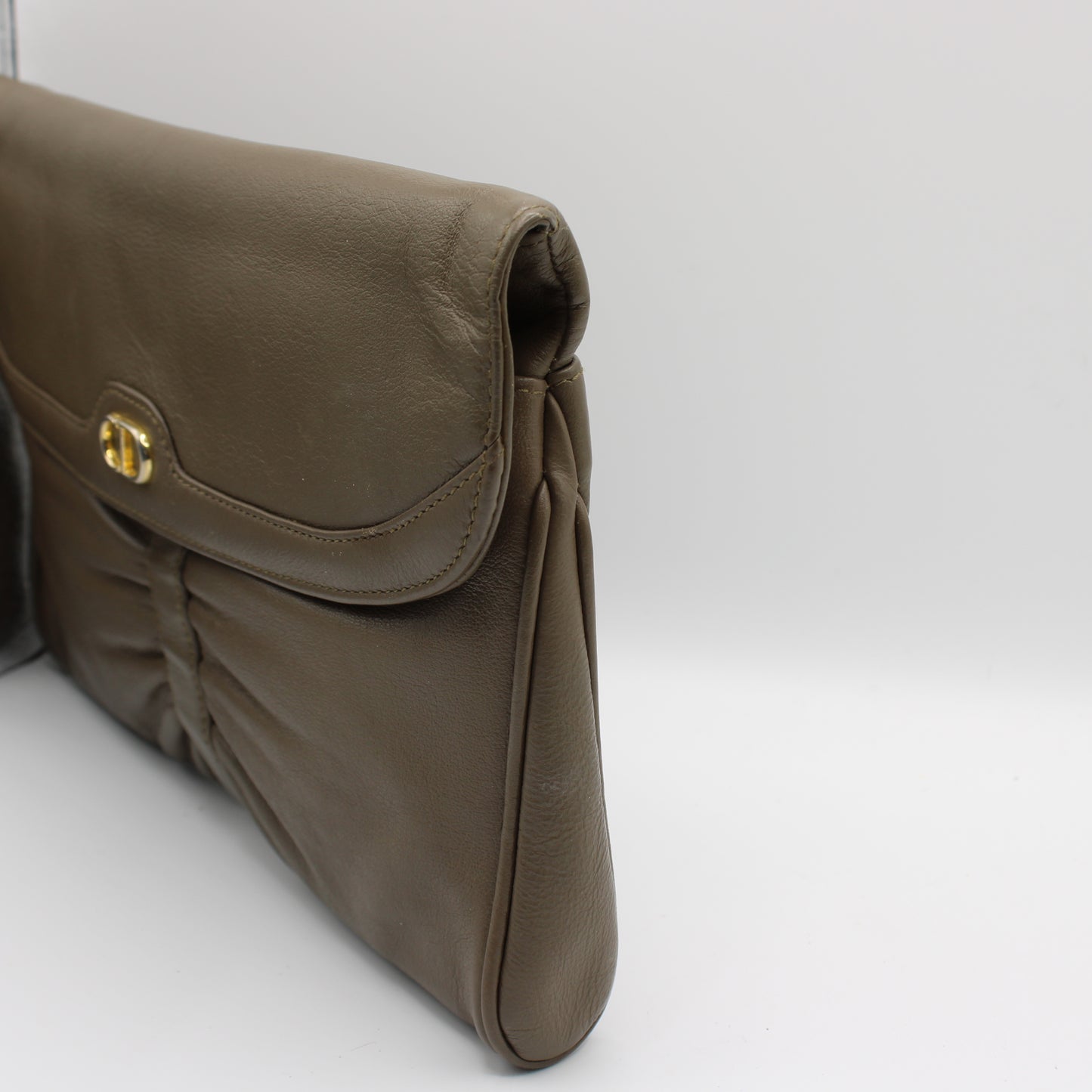 Christian Dior Beige Leather Clutch with Logo on Flap Bag