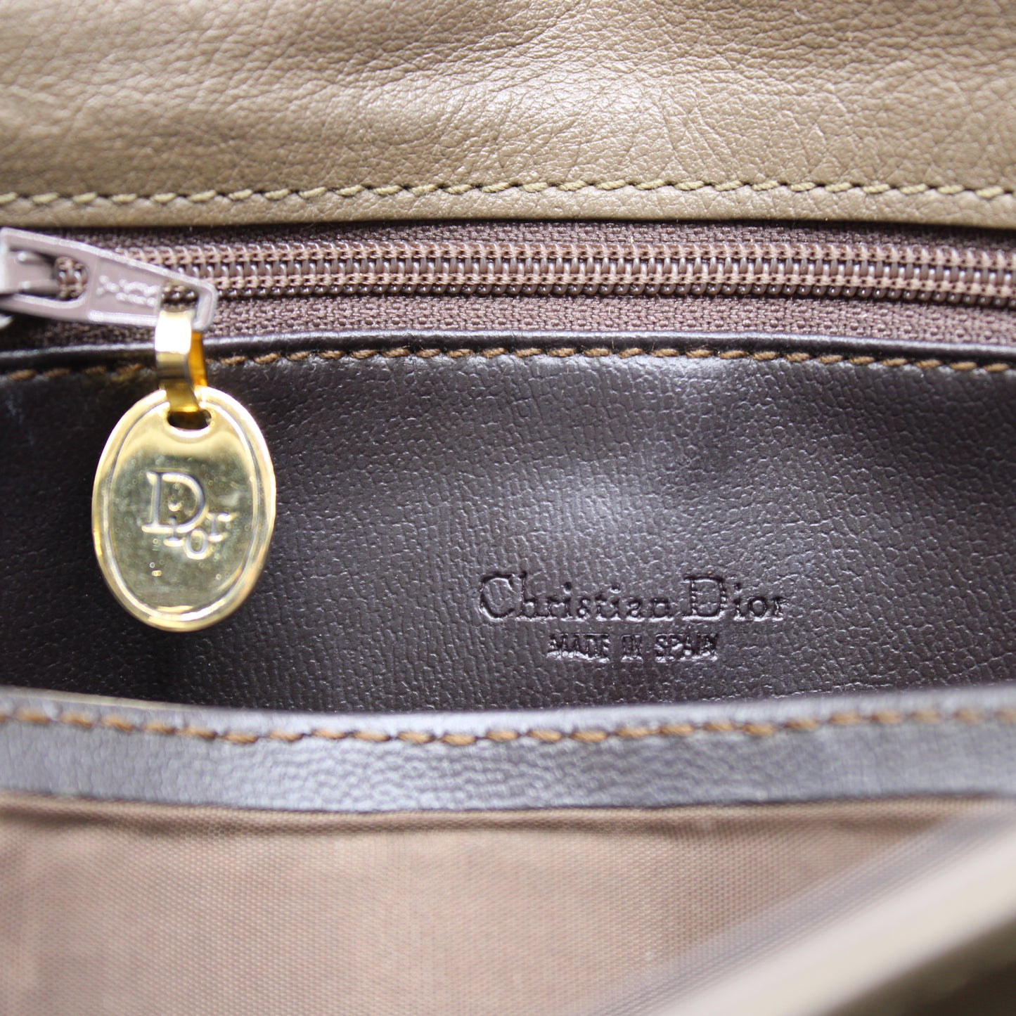 Christian Dior Beige Leather Clutch with Logo on Flap Bag