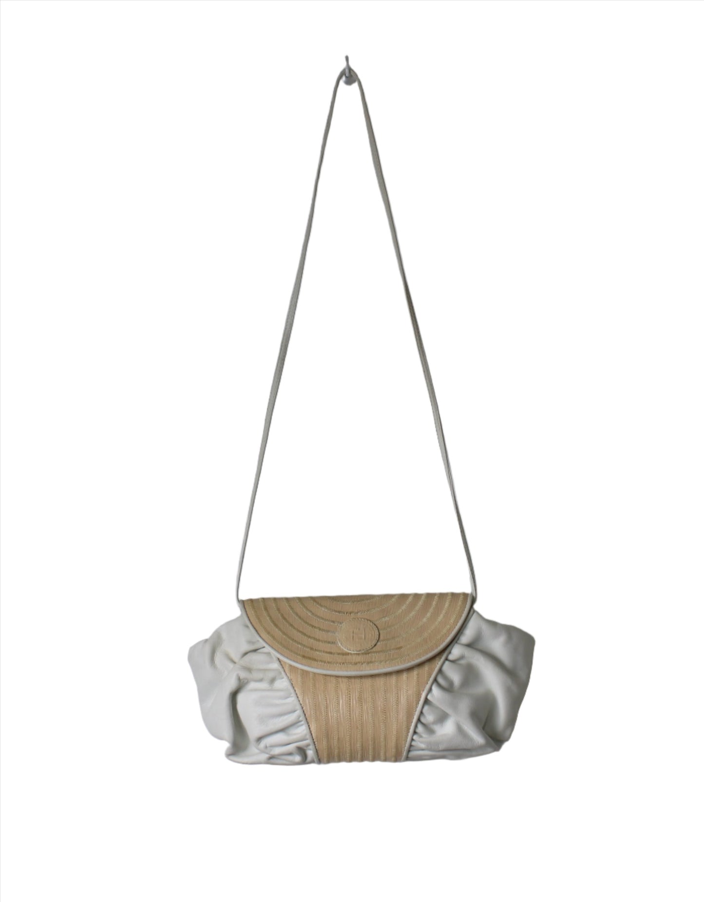 Fendi White Beige Leather East-West Clutch Crossbody Bag