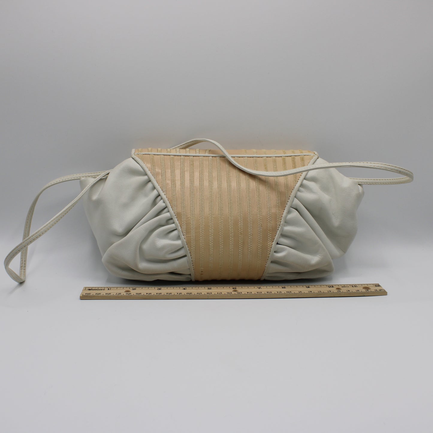 Fendi White Beige Leather East-West Clutch Crossbody Bag