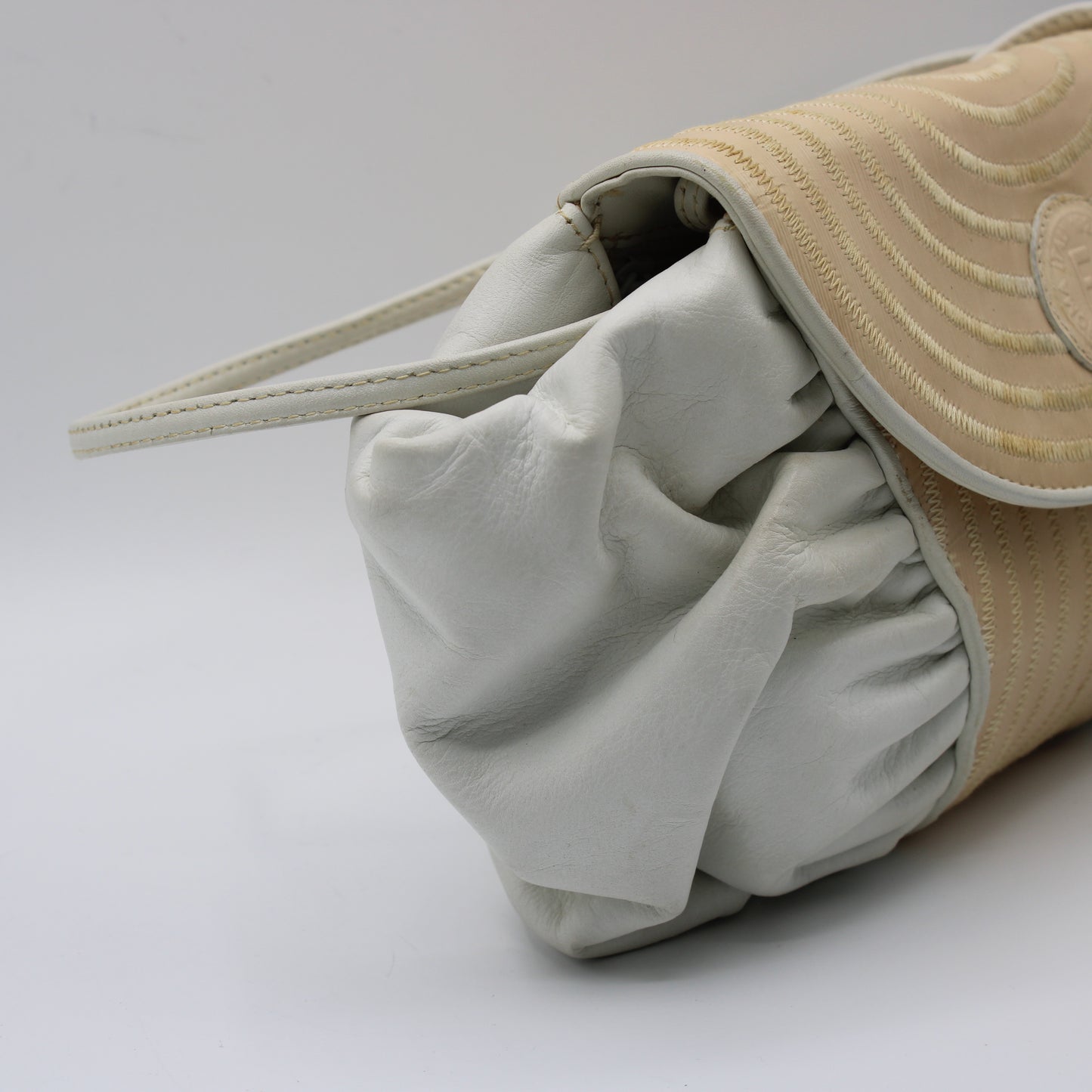 Fendi White Beige Leather East-West Clutch Crossbody Bag