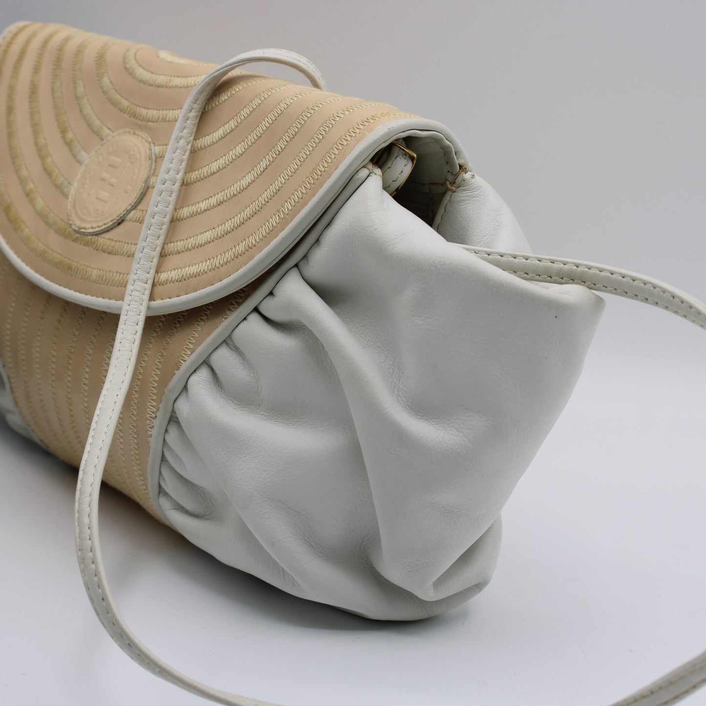 Fendi White Beige Leather East-West Clutch Crossbody Bag