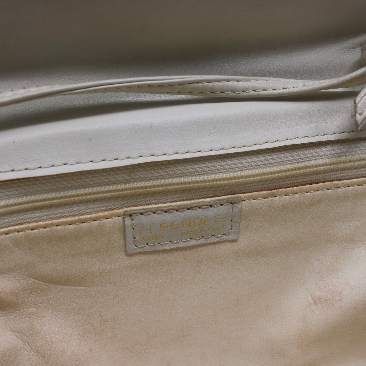 Fendi White Beige Leather East-West Clutch Crossbody Bag