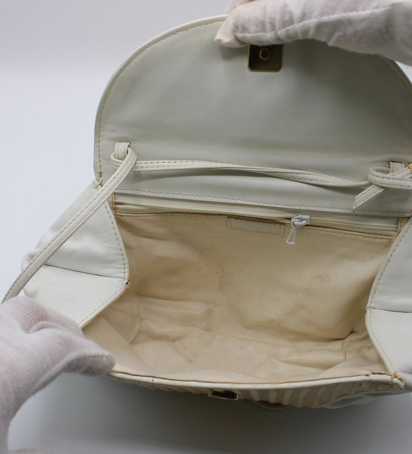 Fendi White Beige Leather East-West Clutch Crossbody Bag