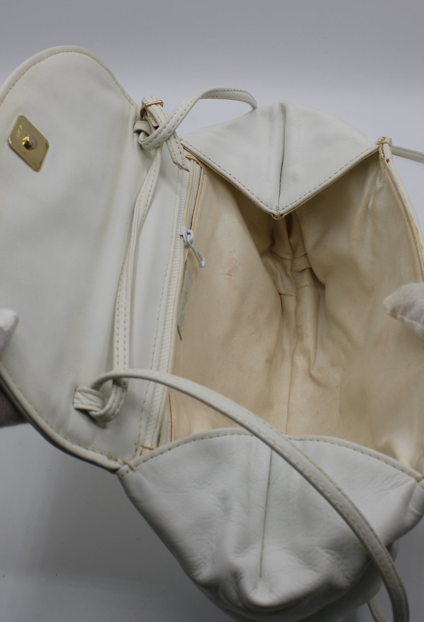 Fendi White Beige Leather East-West Clutch Crossbody Bag