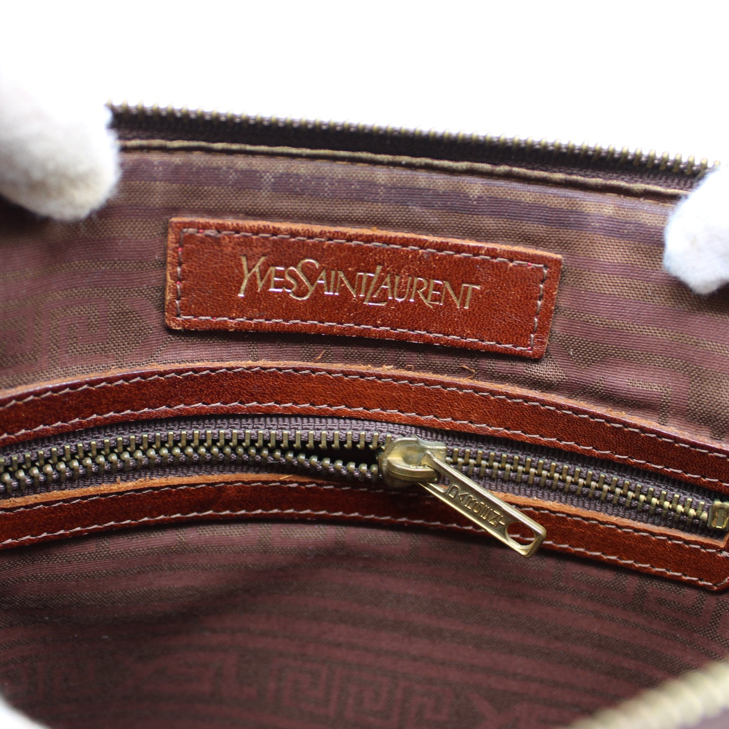Yves Saint Laurent Brown Leather YSL Logo Embossed Clutch Bag