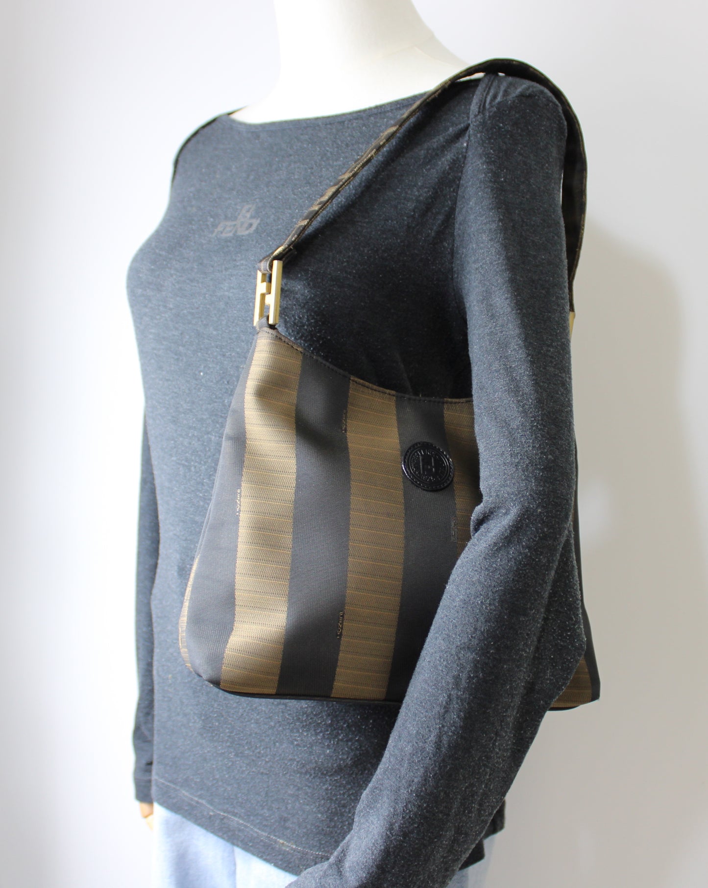Fendi FF Pequin Stripe Roma 1925 Shoulder Bag and Pouch