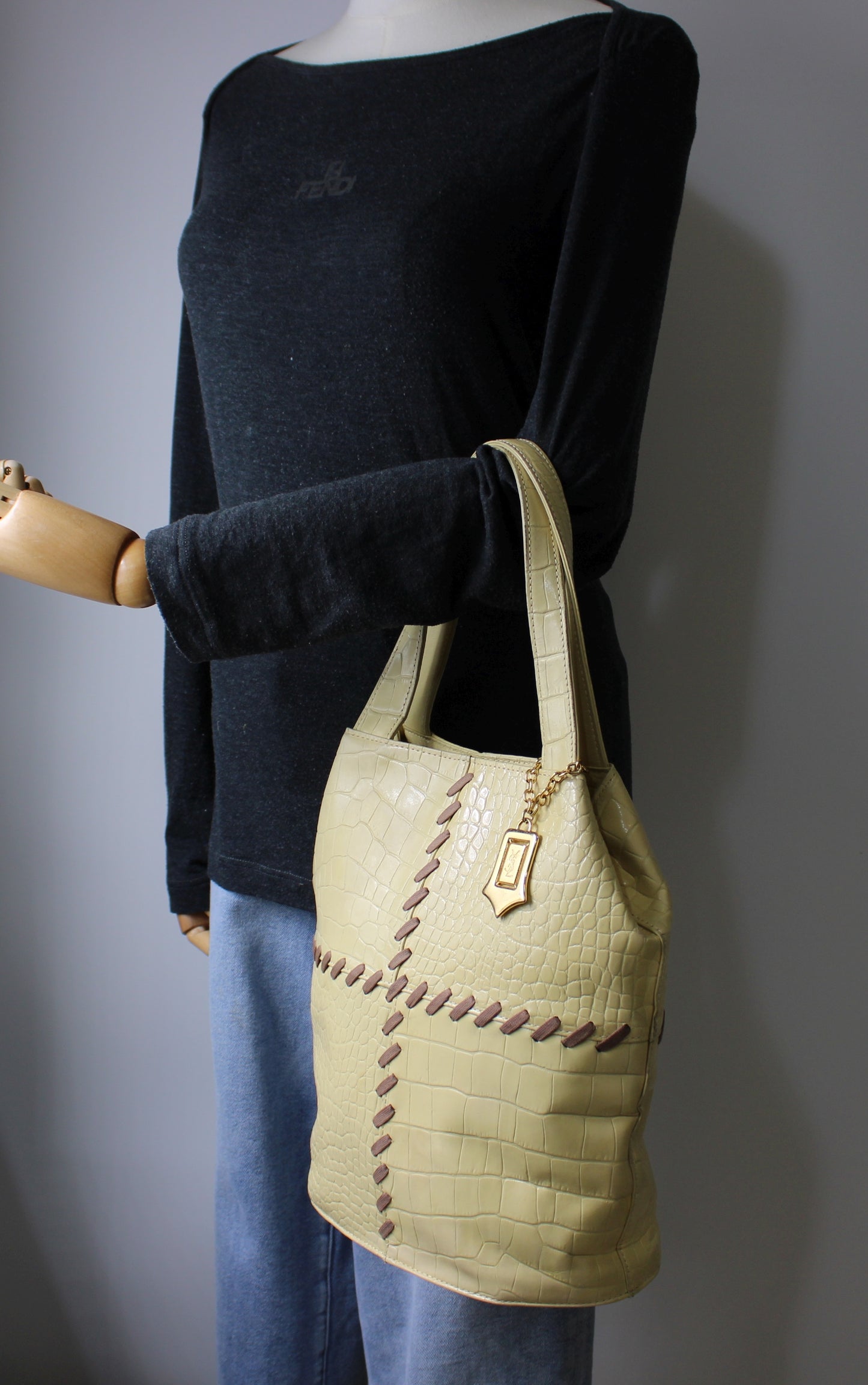 Yves Saint Laurent Yellow Crocodile Print Leather Tote Bag