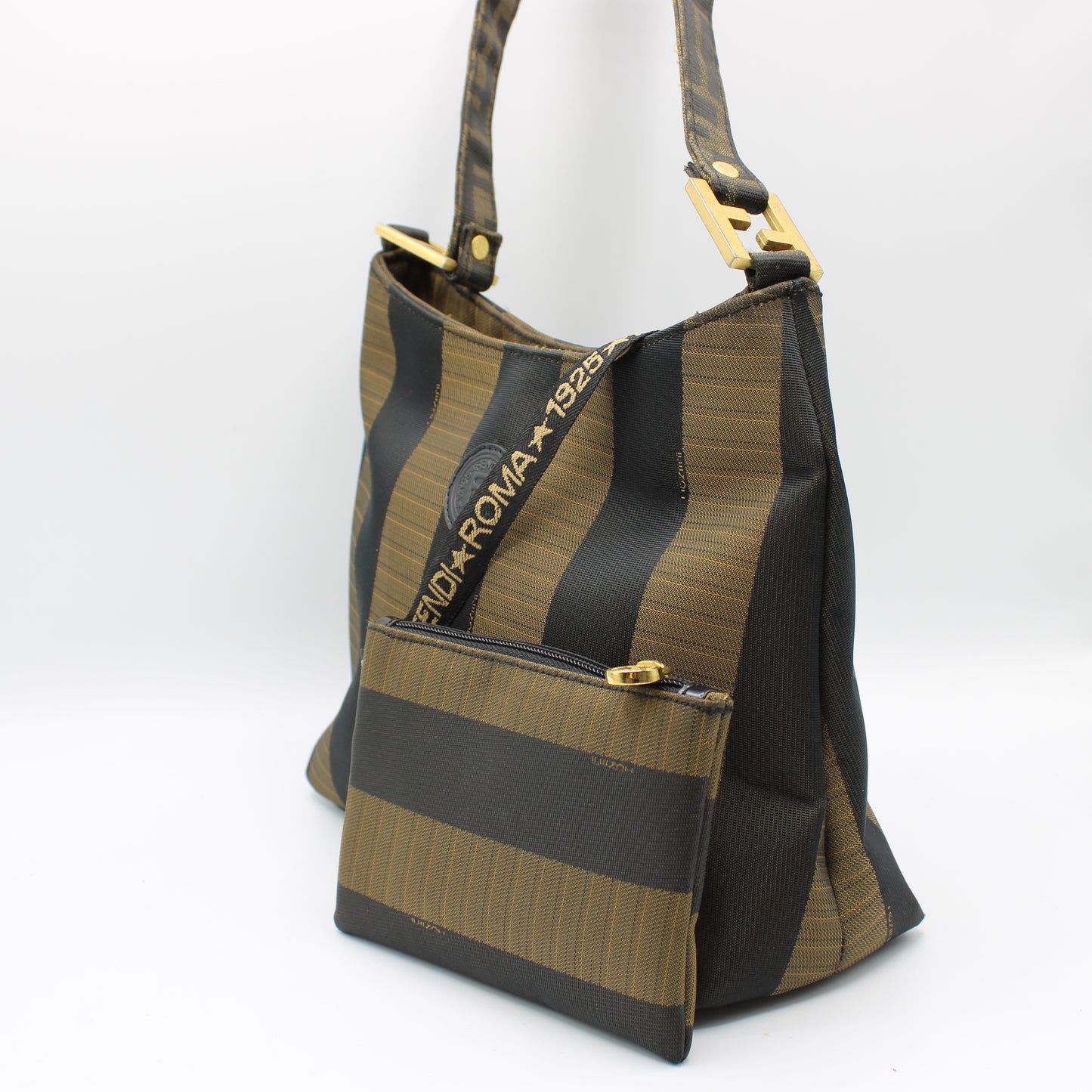 Fendi FF Pequin Stripe Roma 1925 Shoulder Bag and Pouch