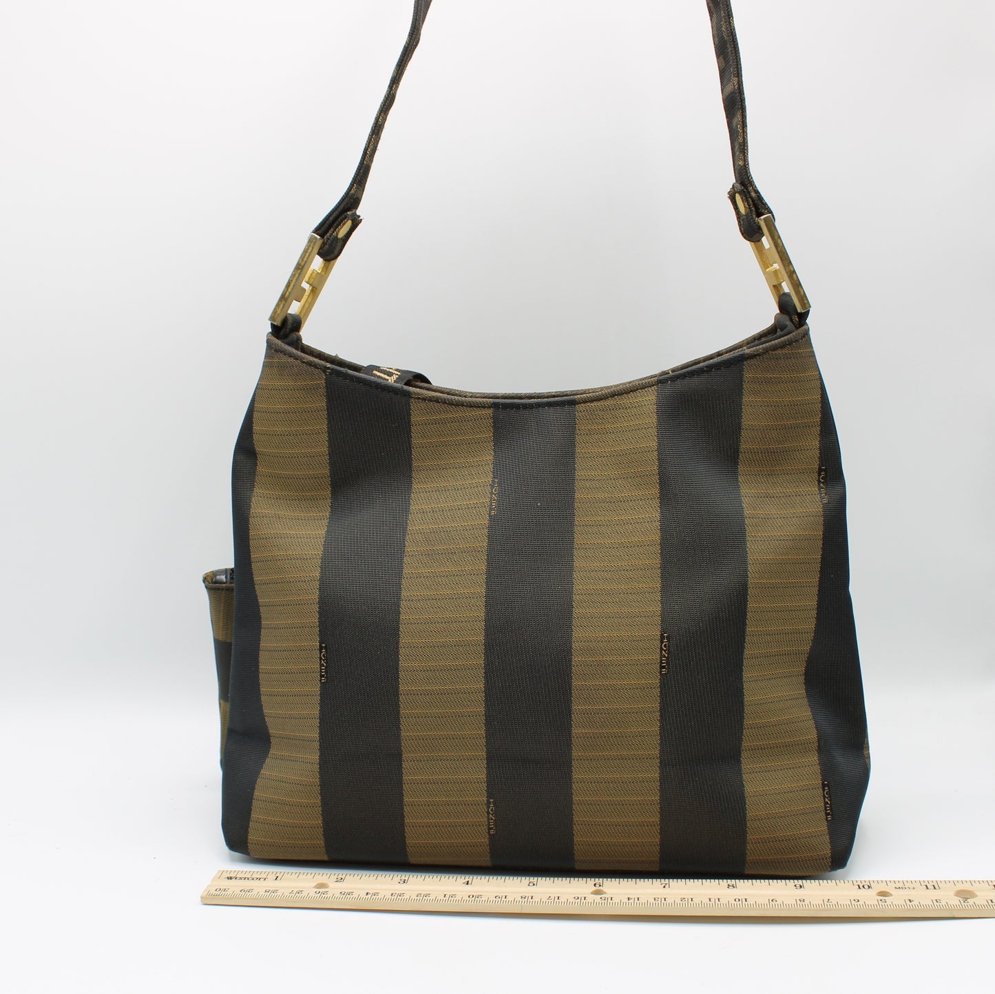 Fendi FF Pequin Stripe Roma 1925 Shoulder Bag and Pouch