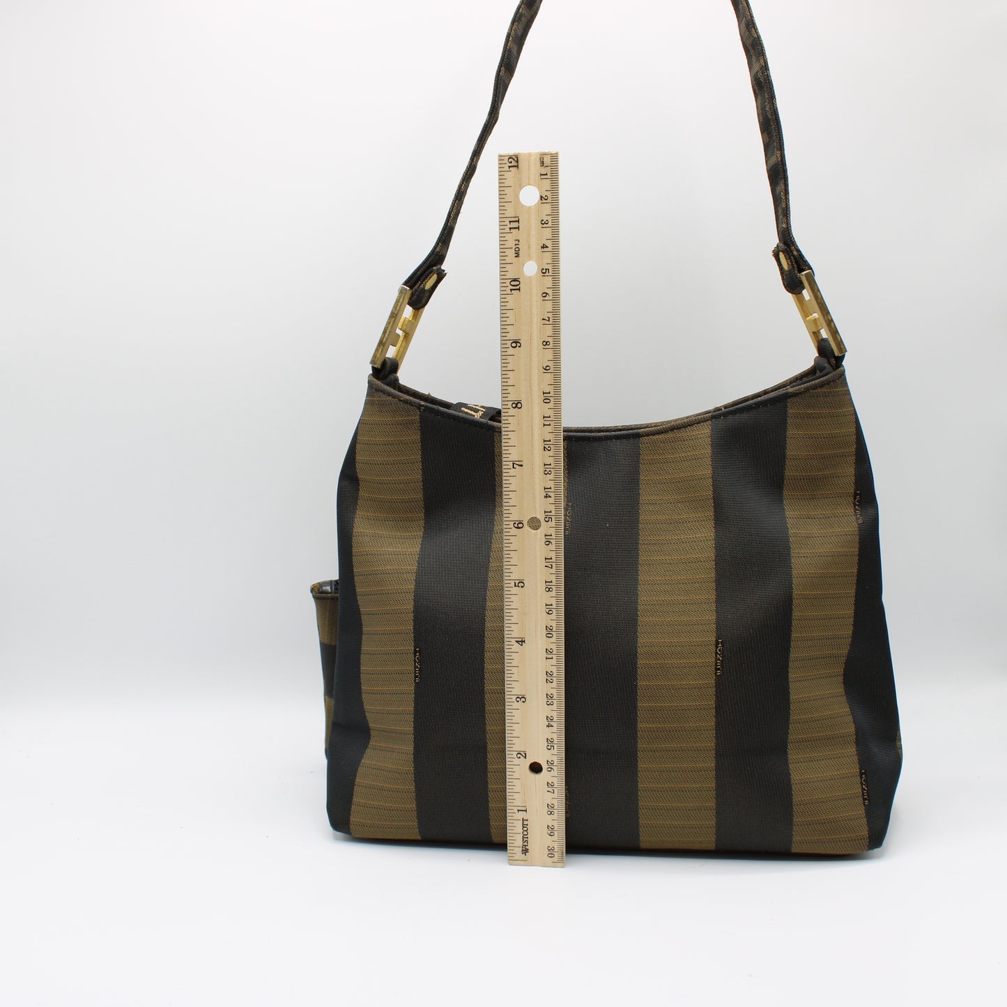 Fendi FF Pequin Stripe Roma 1925 Shoulder Bag and Pouch