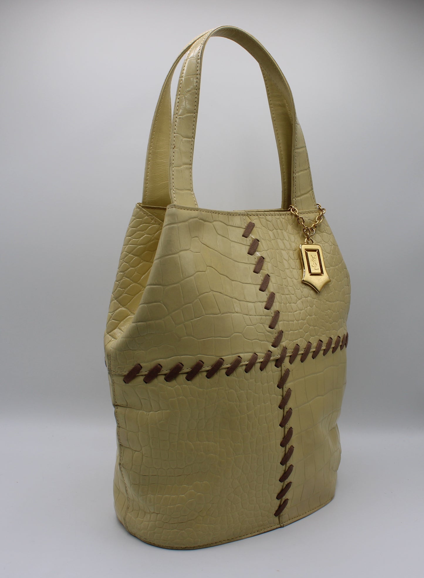 Yves Saint Laurent Yellow Crocodile Print Leather Tote Bag