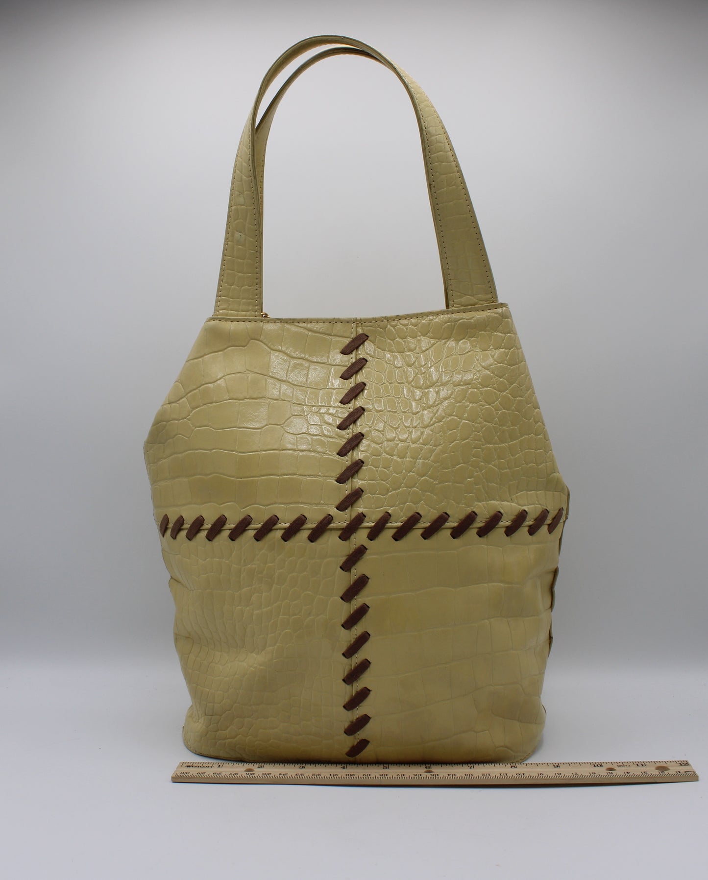 Yves Saint Laurent Yellow Crocodile Print Leather Tote Bag