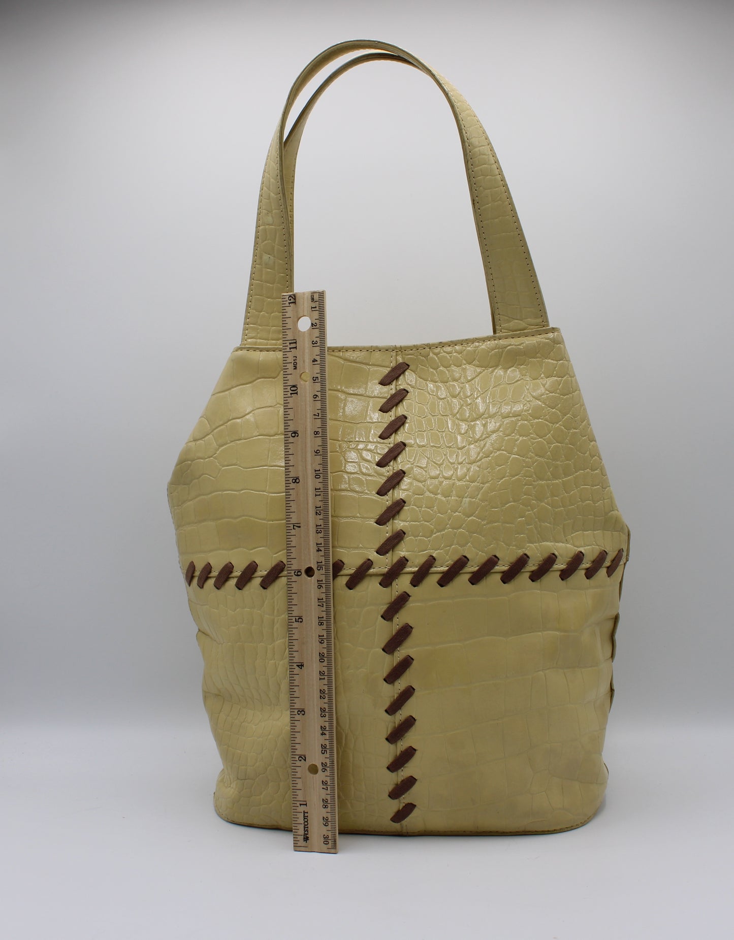 Yves Saint Laurent Yellow Crocodile Print Leather Tote Bag