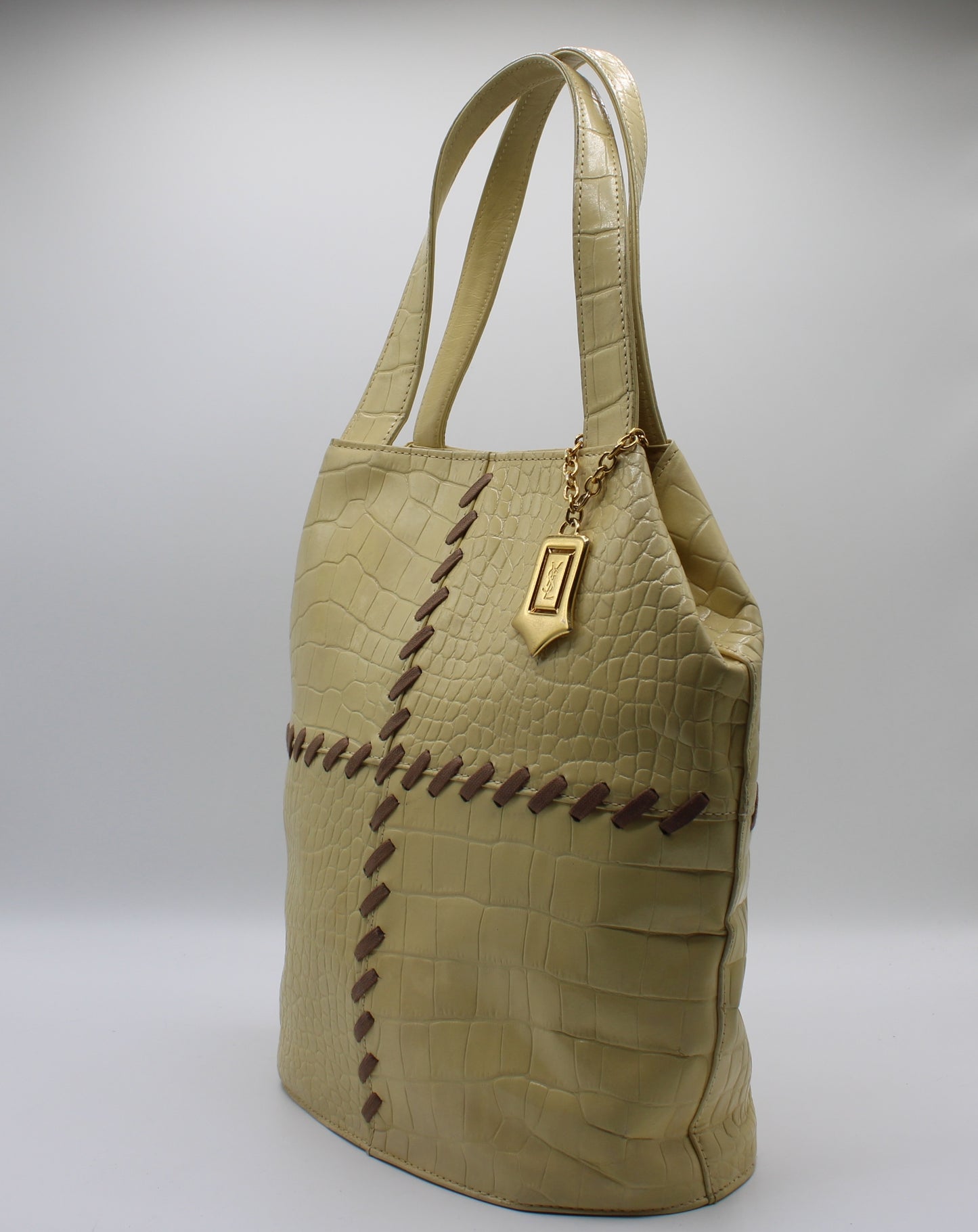 Yves Saint Laurent Yellow Crocodile Print Leather Tote Bag