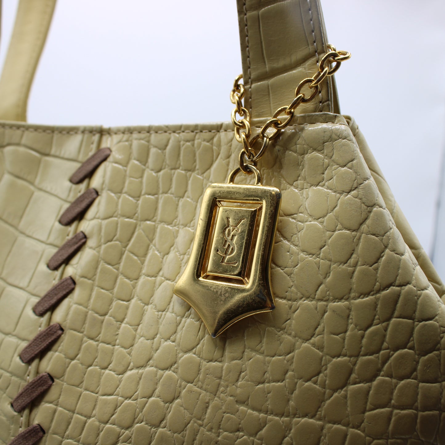 Yves Saint Laurent Yellow Crocodile Print Leather Tote Bag