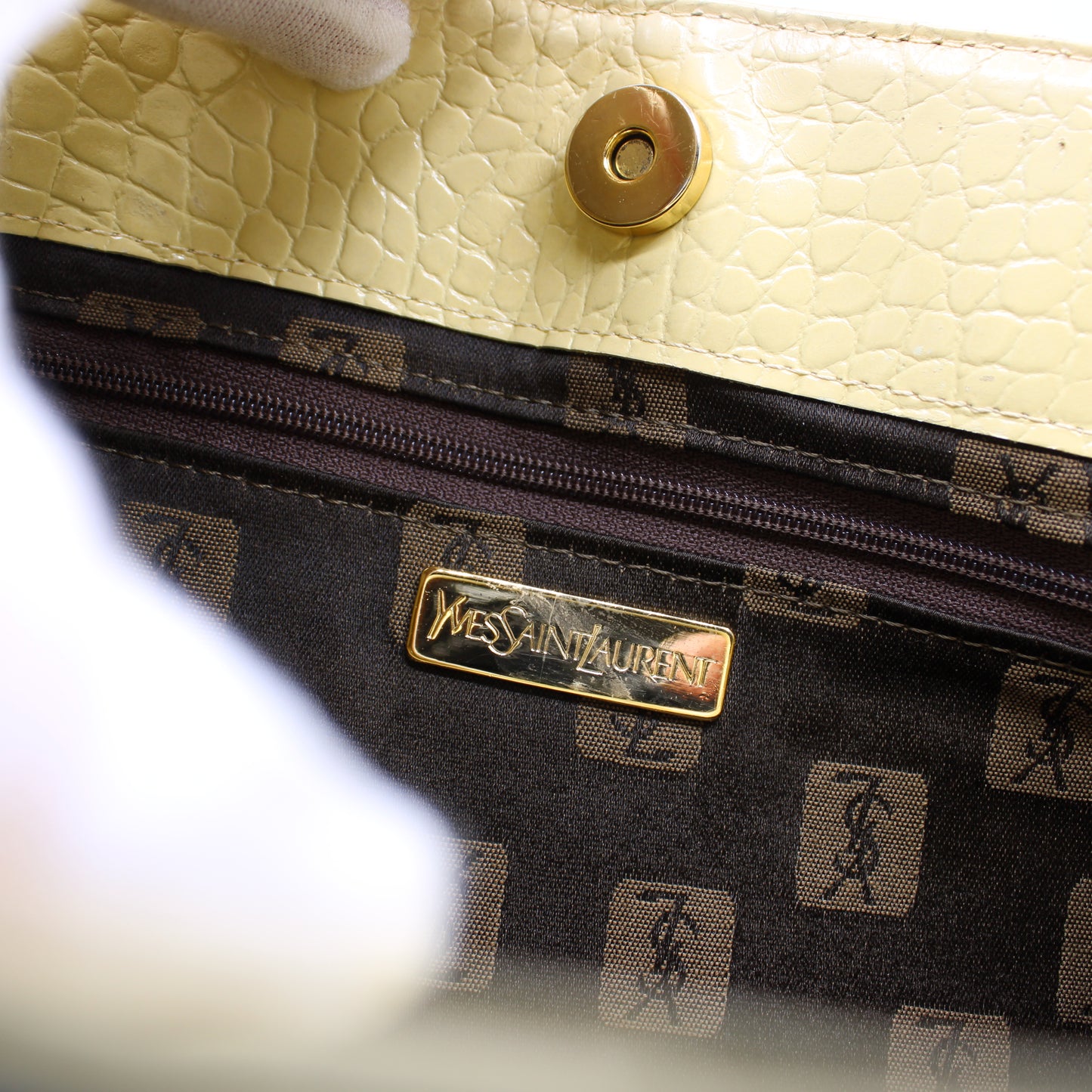 Yves Saint Laurent Yellow Crocodile Print Leather Tote Bag