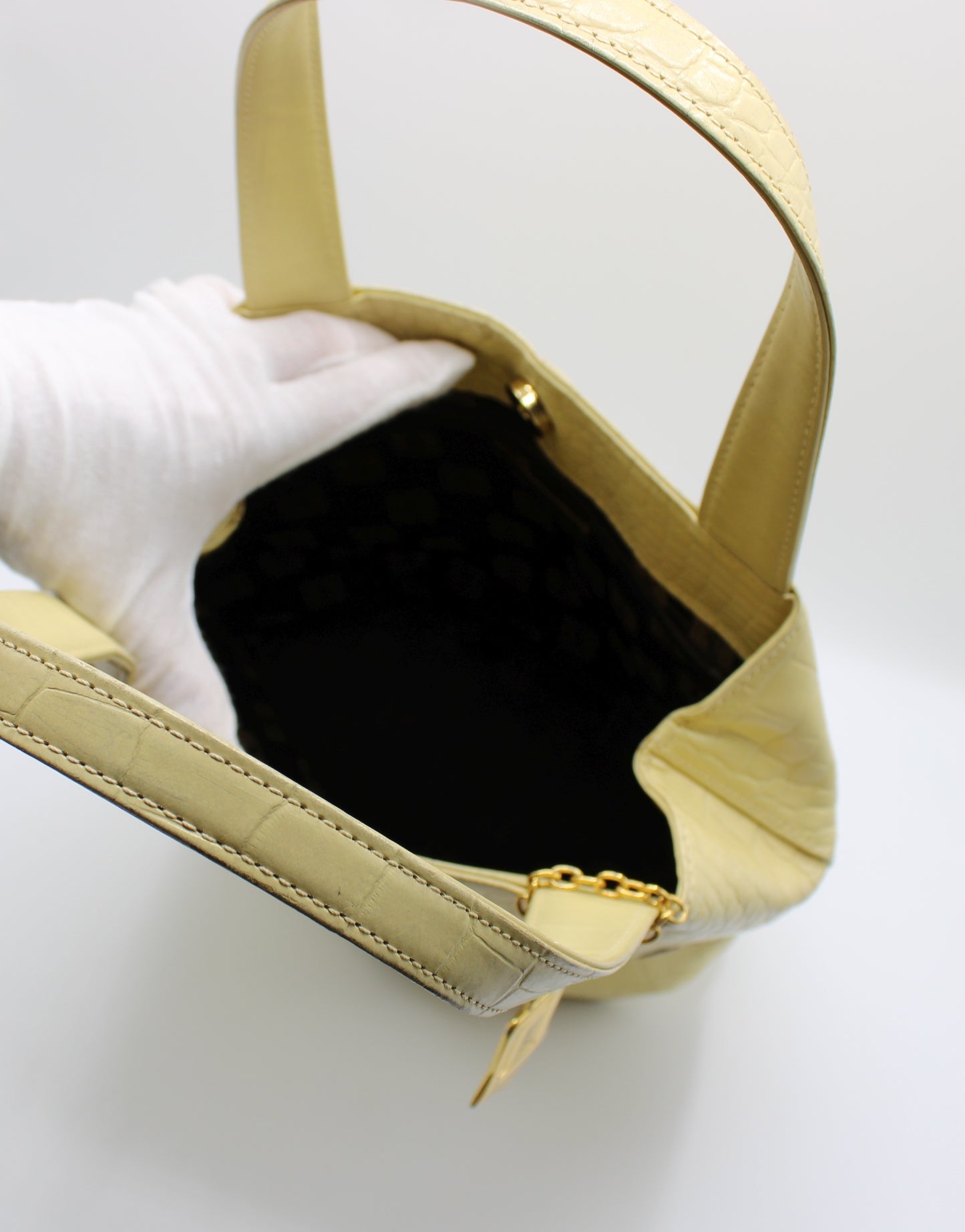 Yves Saint Laurent Yellow Crocodile Print Leather Tote Bag