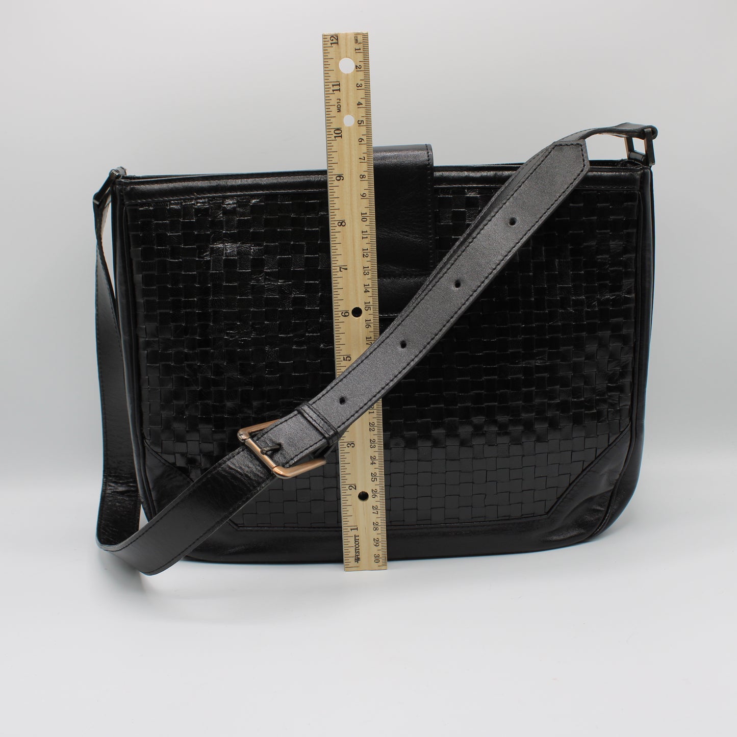 Yves Saint Laurent Black Woven Leather Crossbody Bag