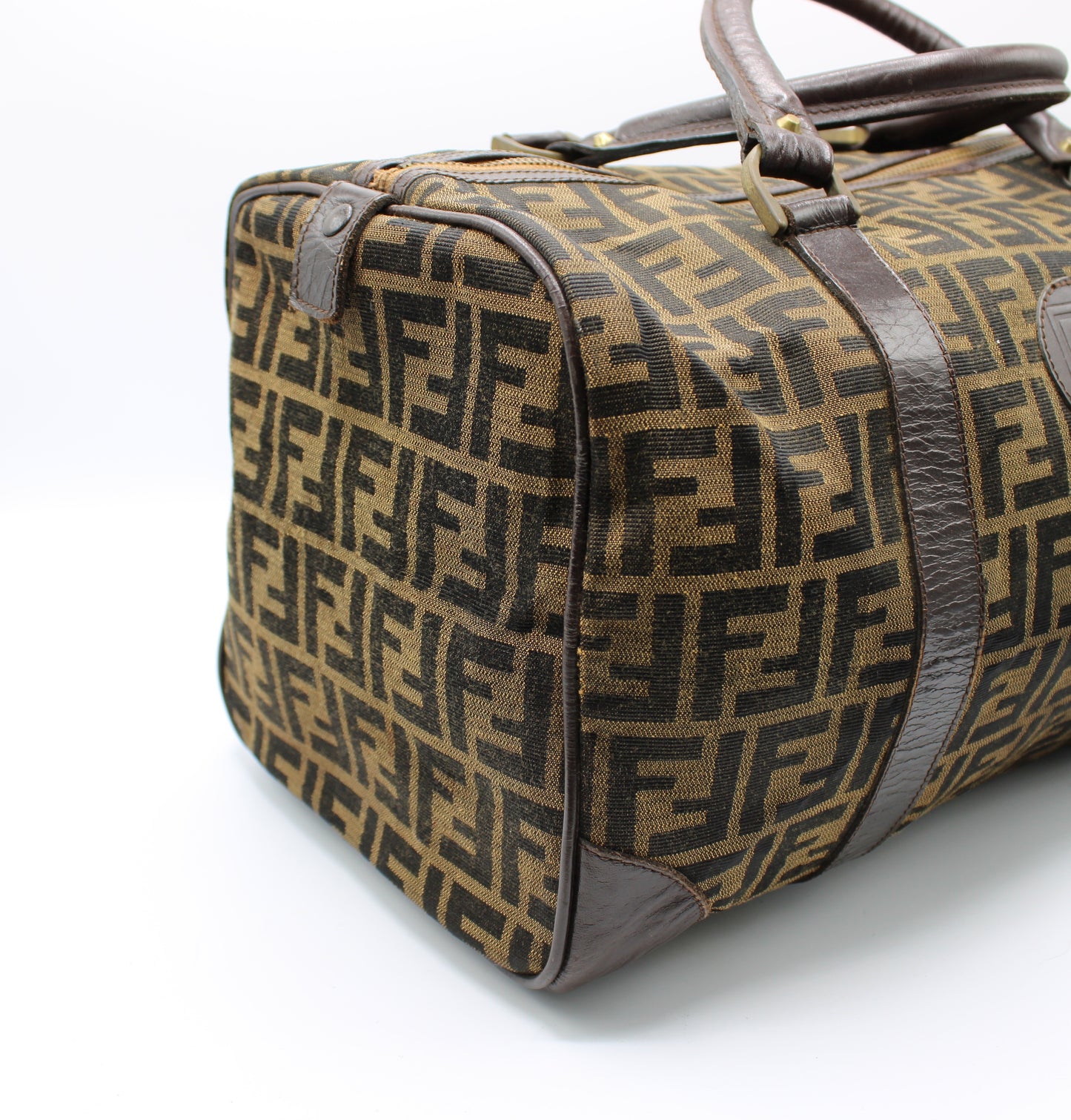 Fendi Zucca FF Canvas Leather Boston Bag