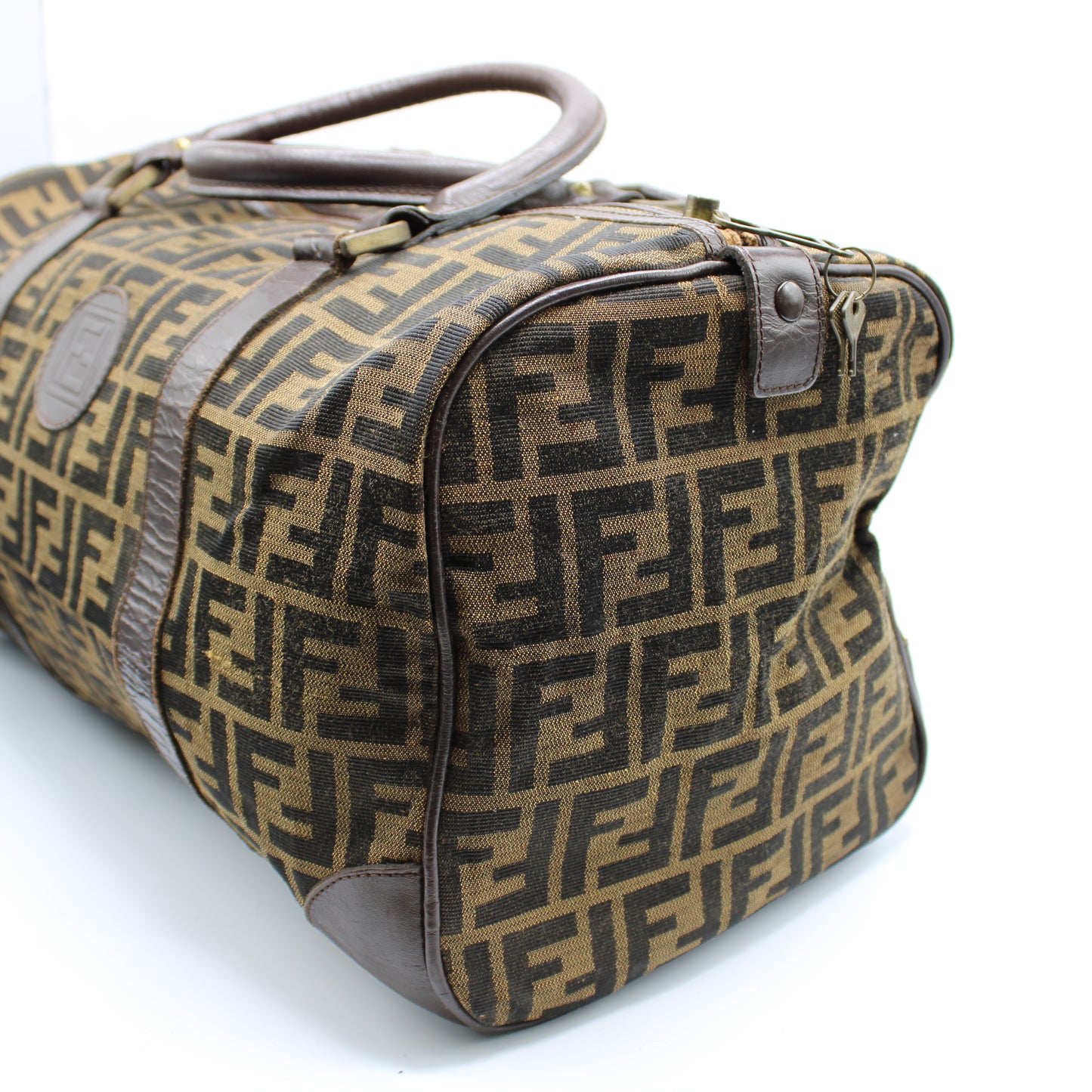 Fendi Zucca FF Canvas Leather Boston Bag