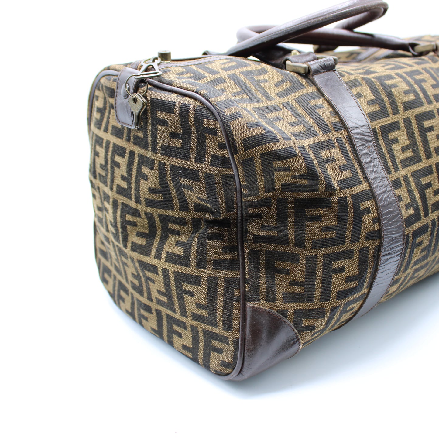 Fendi Zucca FF Canvas Leather Boston Bag