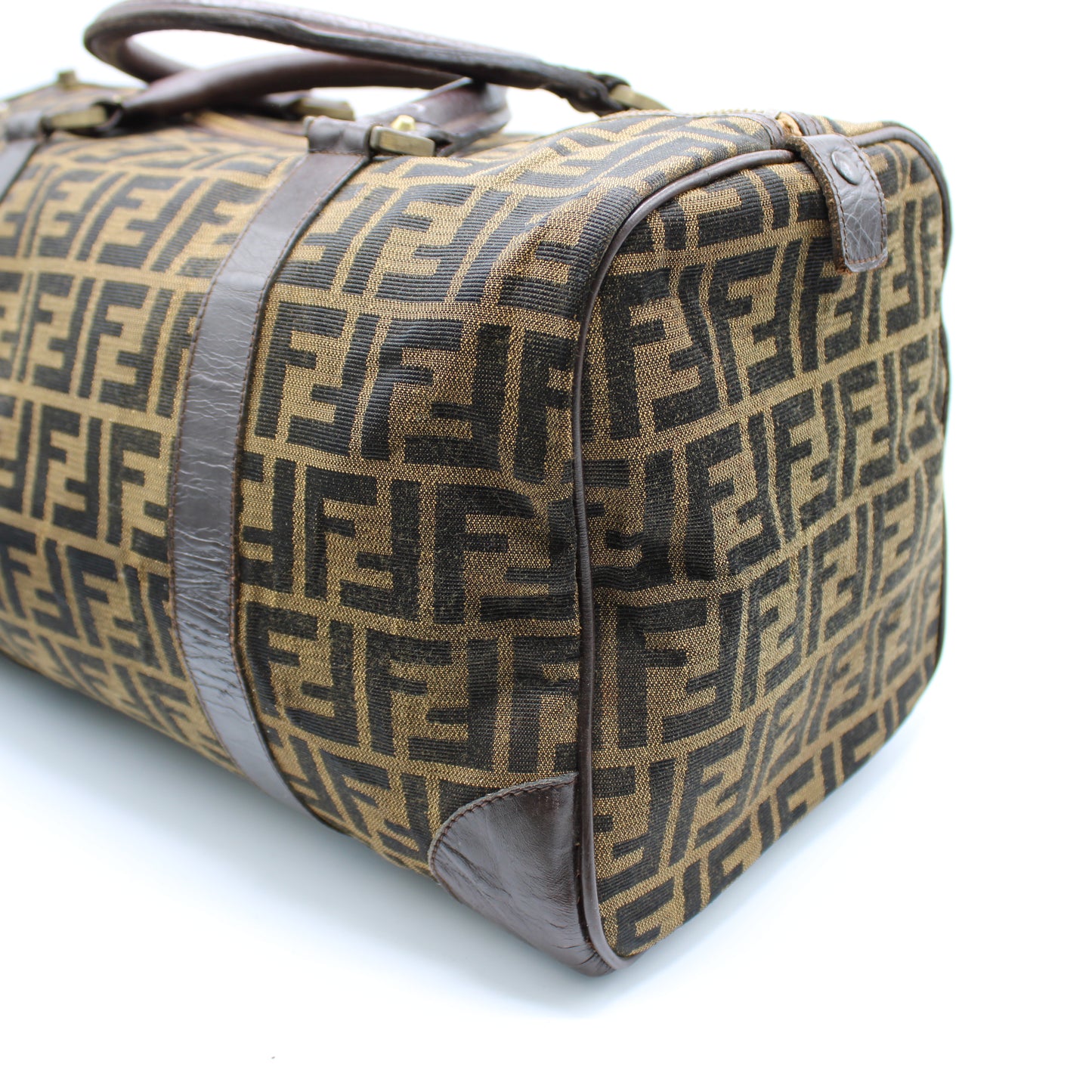 Fendi Zucca FF Canvas Leather Boston Bag