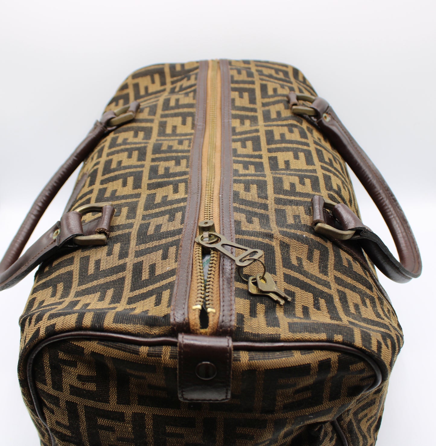 Fendi Zucca FF Canvas Leather Boston Bag