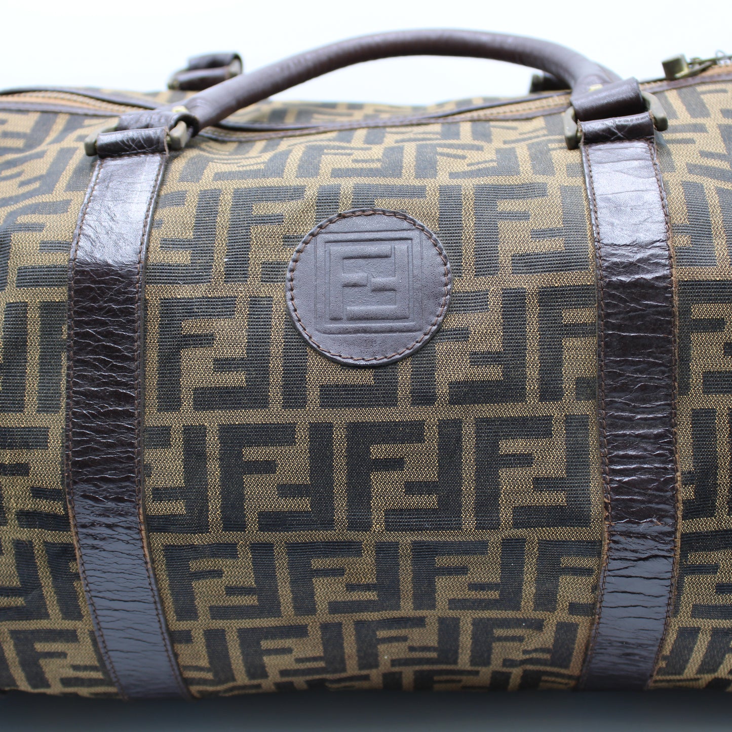 Fendi Zucca FF Canvas Leather Boston Bag