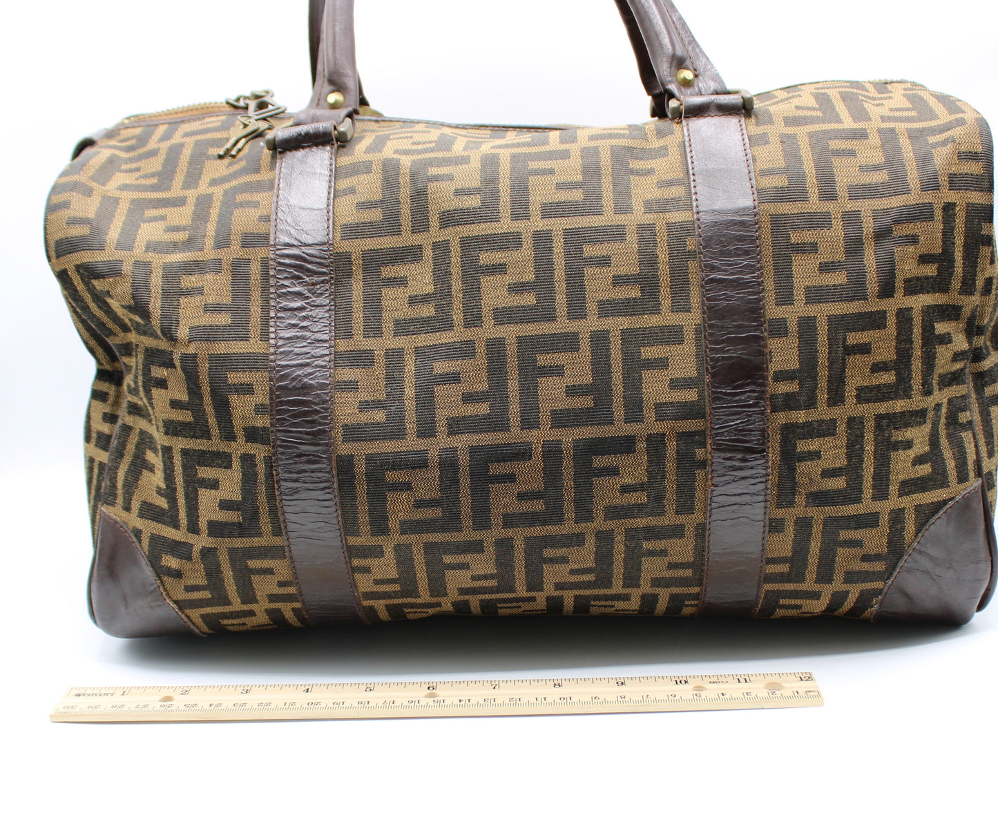 Fendi Zucca FF Canvas Leather Boston Bag