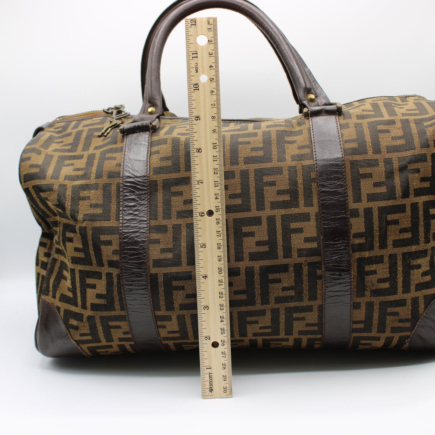 Fendi Zucca FF Canvas Leather Boston Bag