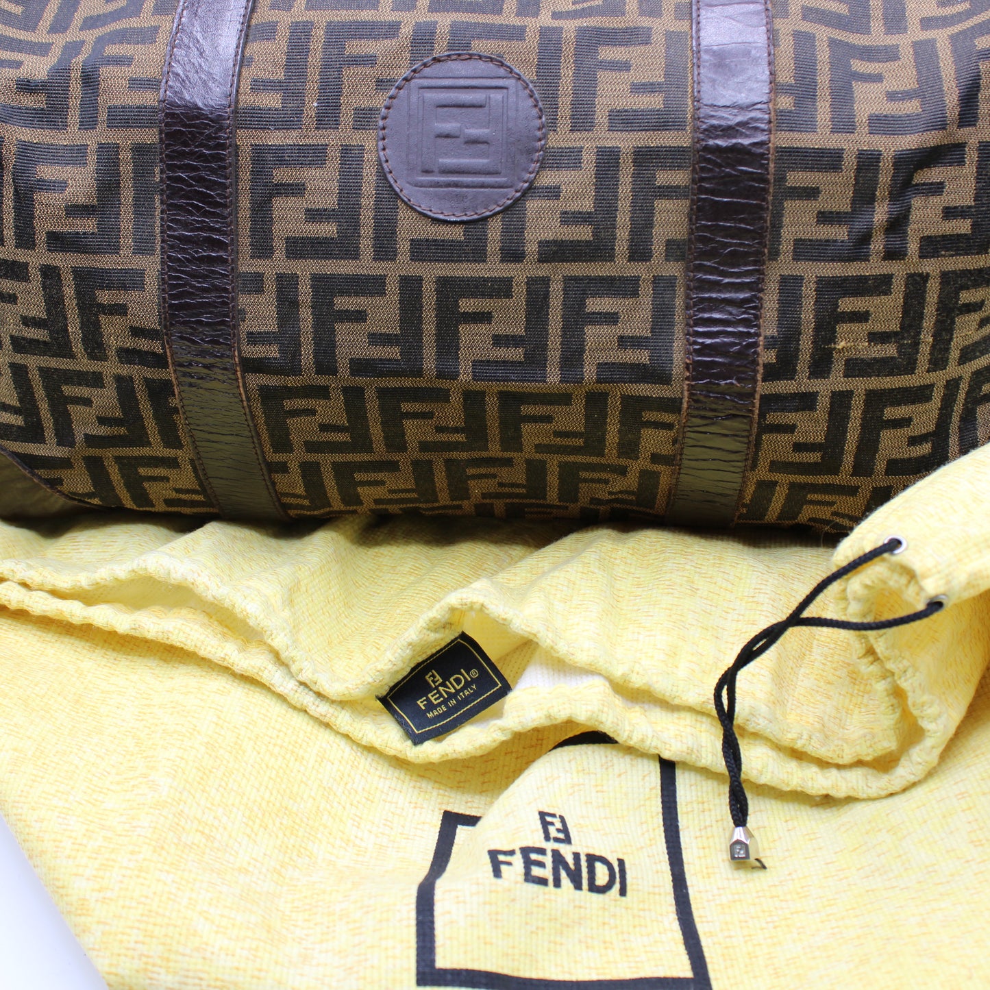 Fendi Zucca FF Canvas Leather Boston Bag