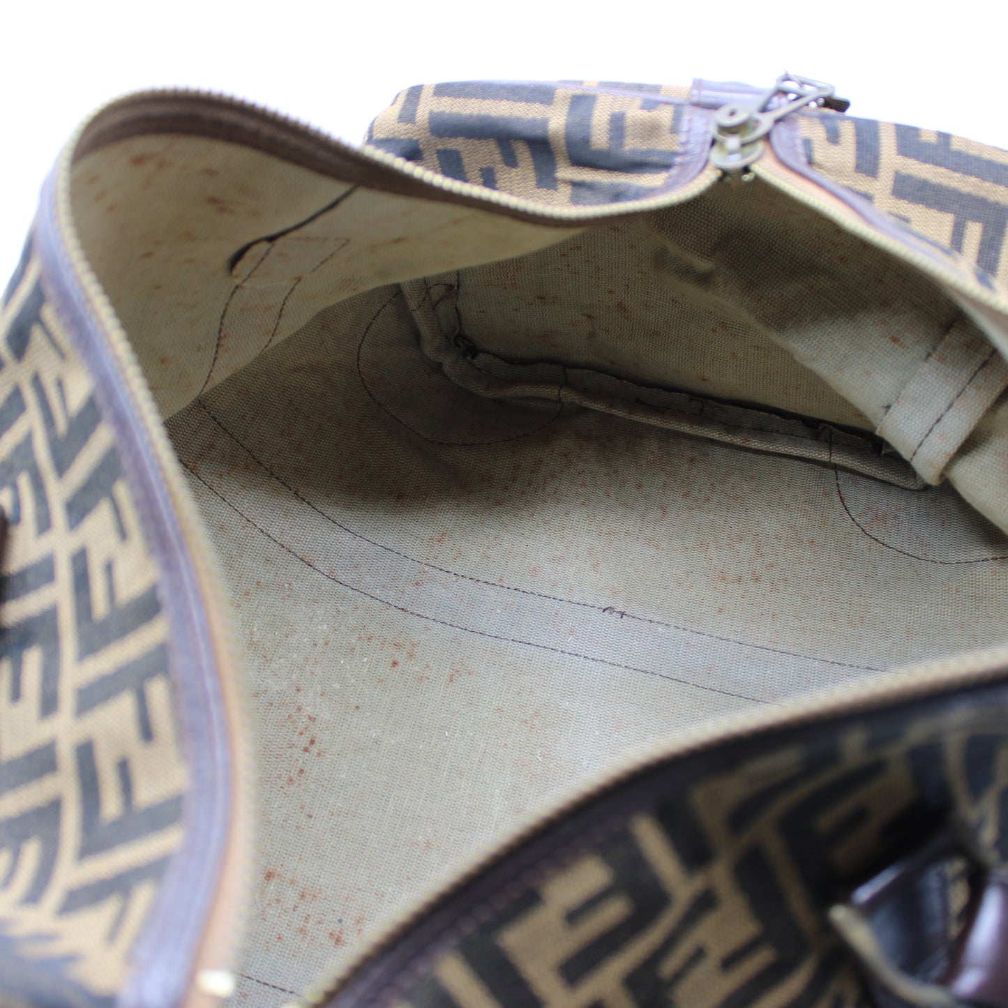 Fendi Zucca FF Canvas Leather Boston Bag