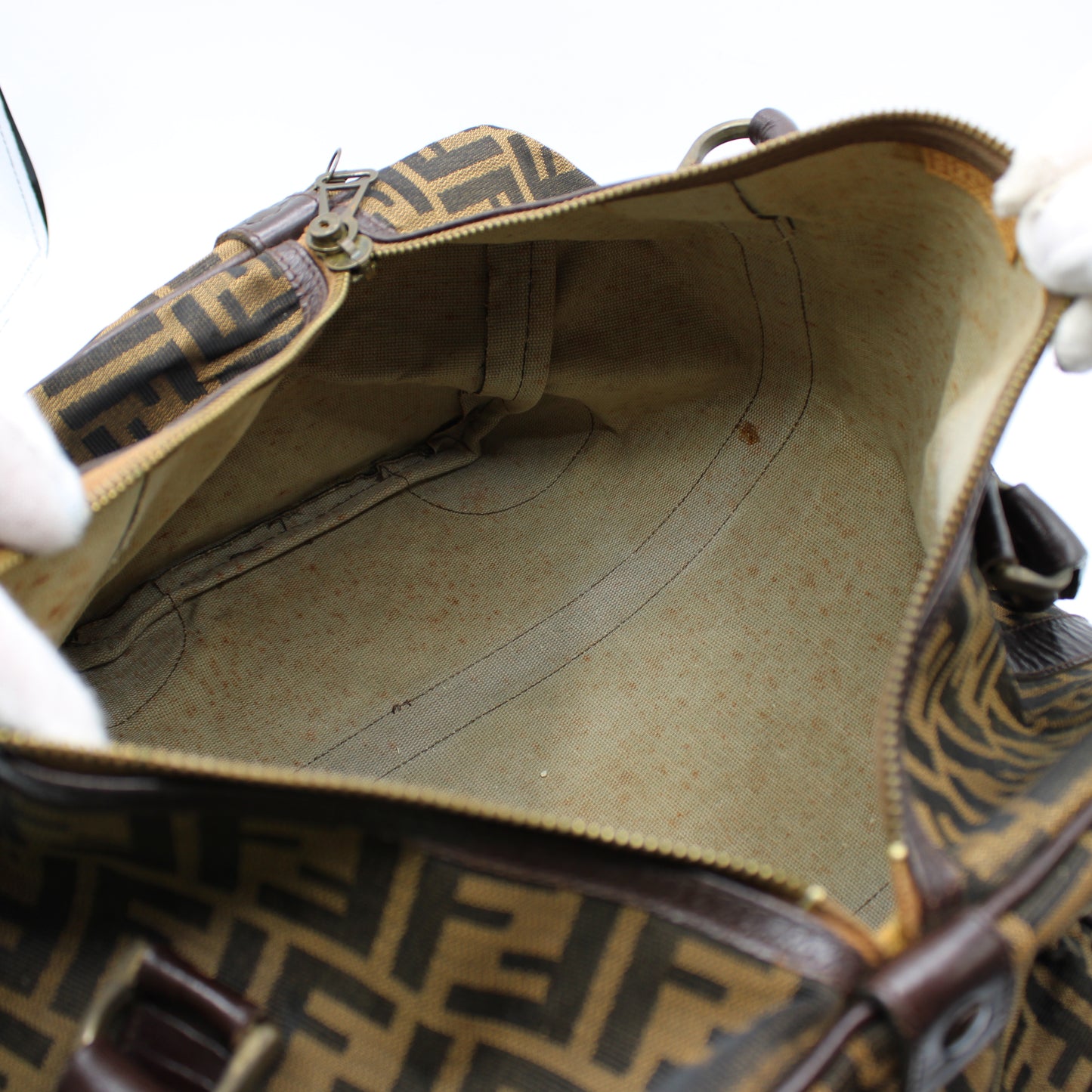 Fendi Zucca FF Canvas Leather Boston Bag