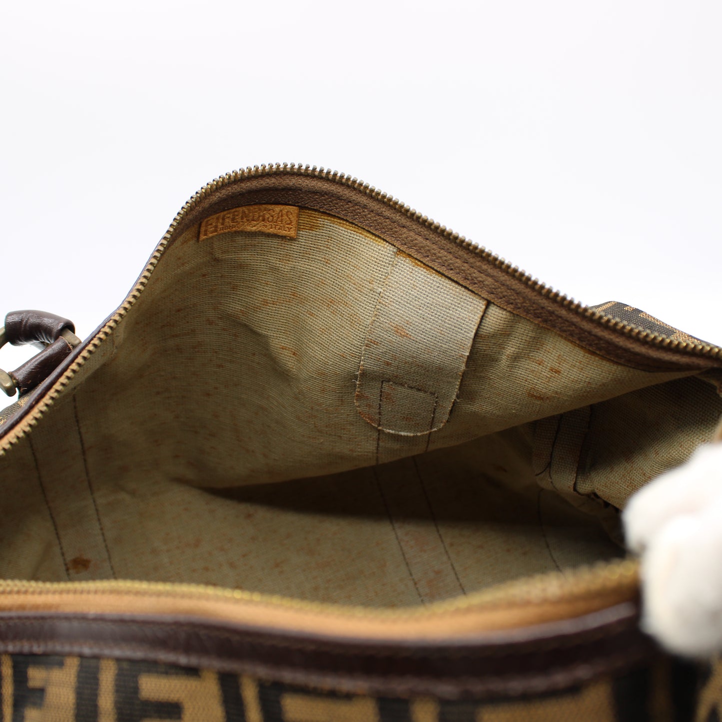 Fendi Zucca FF Canvas Leather Boston Bag