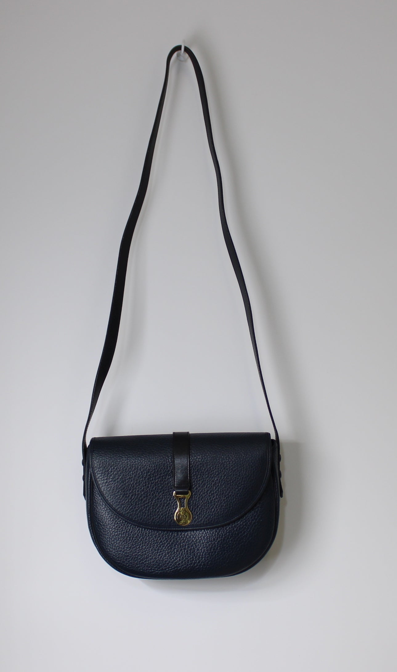 Christian Dior Dark Navy Leather CD Logo Crossbody Bag