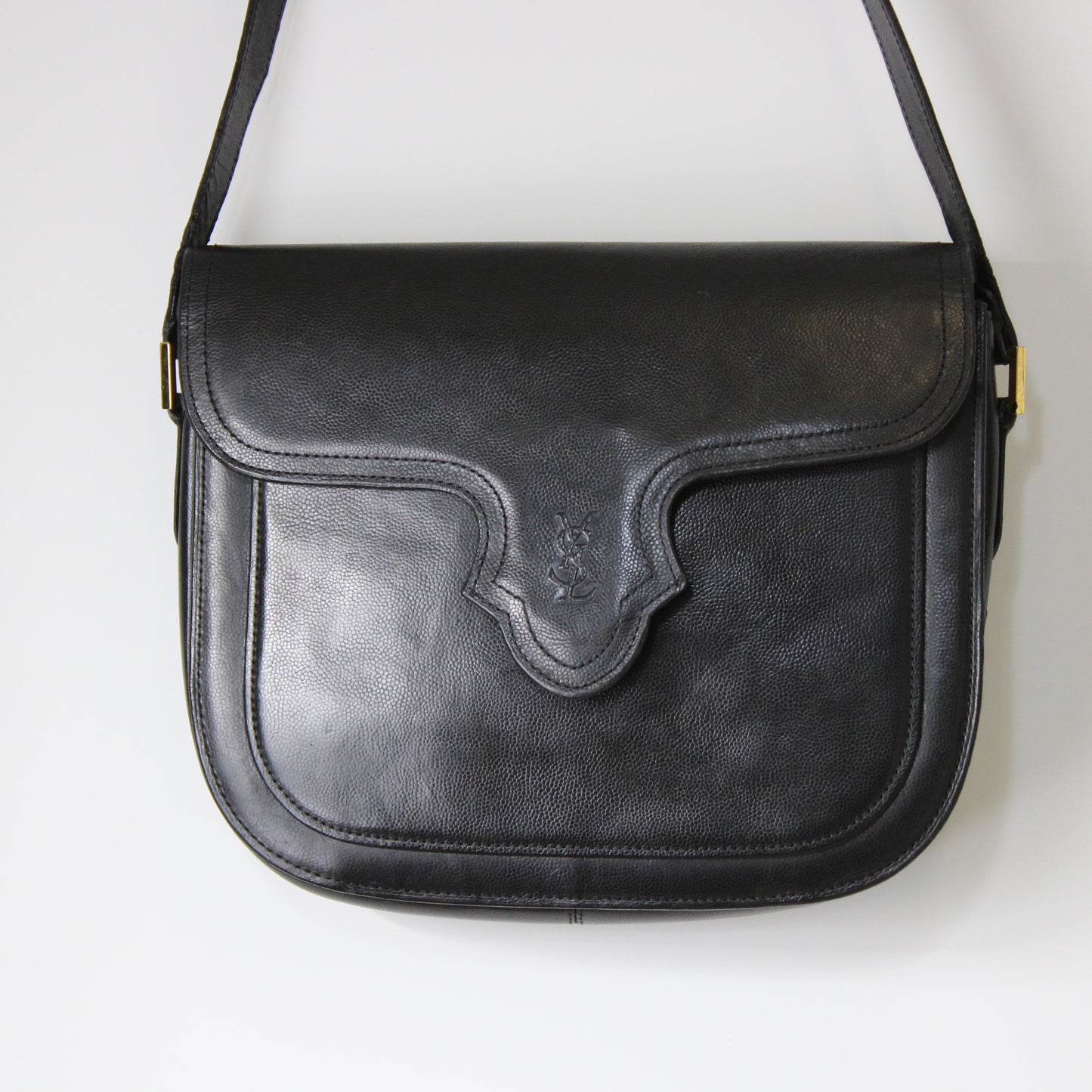 Yves Saint Laurent Black Leather Crossbody Bag Adjustable Strap