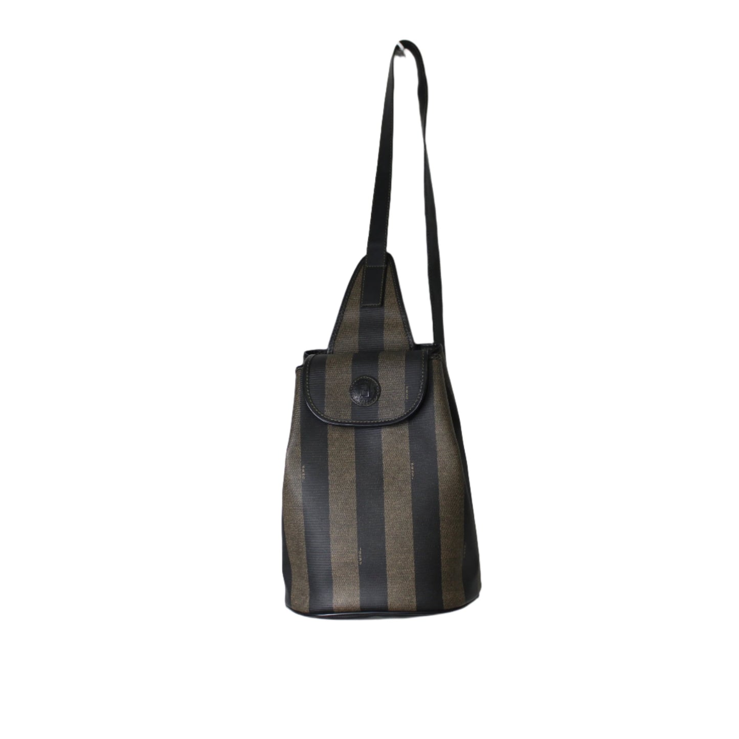 Fendi Pequin Striped Sling Bag Adjustable Shoulder Strap Leather Trim