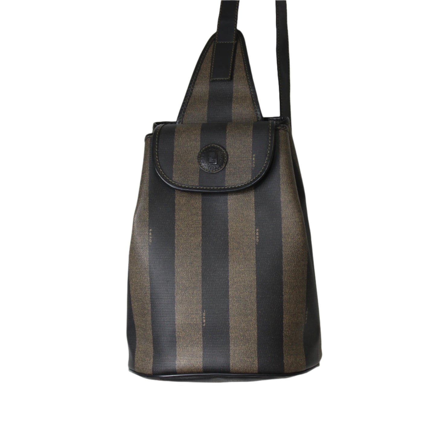 Fendi Pequin Striped Sling Bag Adjustable Shoulder Strap Leather Trim