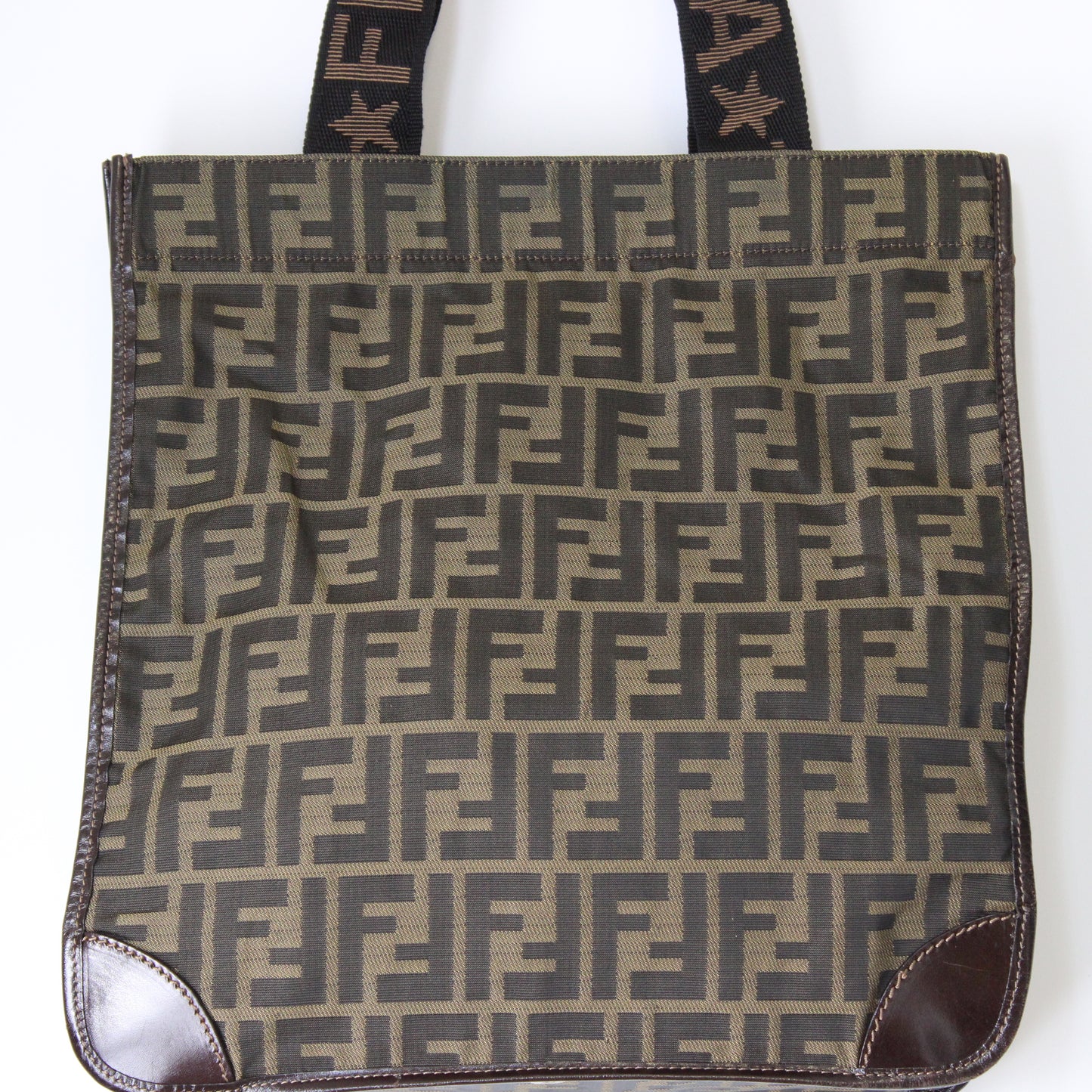 Fendi Brown Zucca Canvas Tote Bag with Leather Accents
