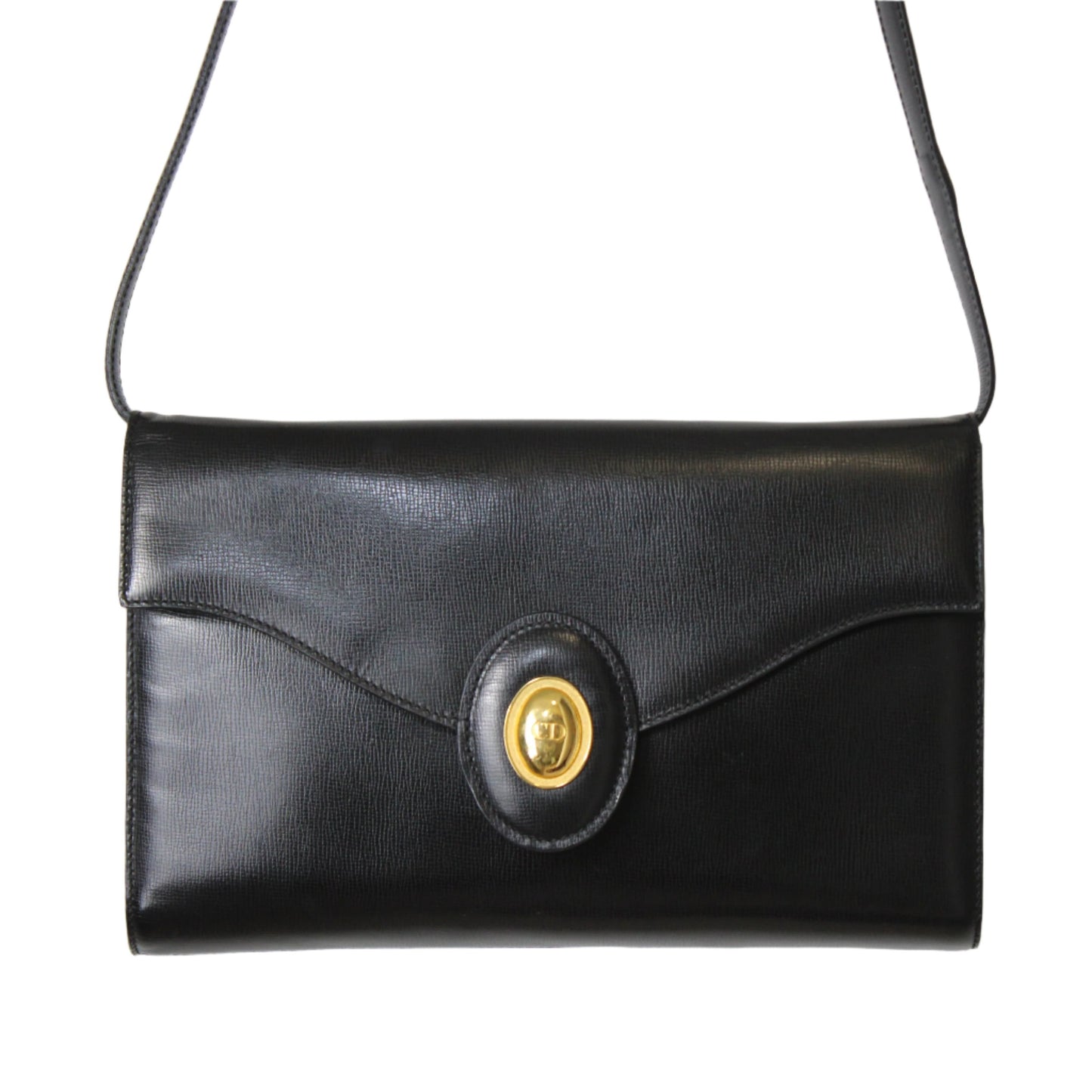 Christian Dior Black Leather Crossbody Bag Gold Logo