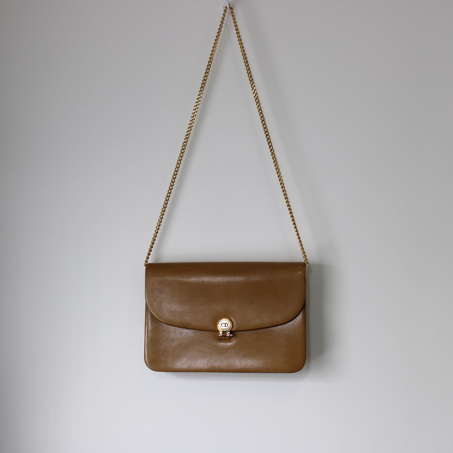 Dior Camel Brown Leather Chain Crossbody Bag