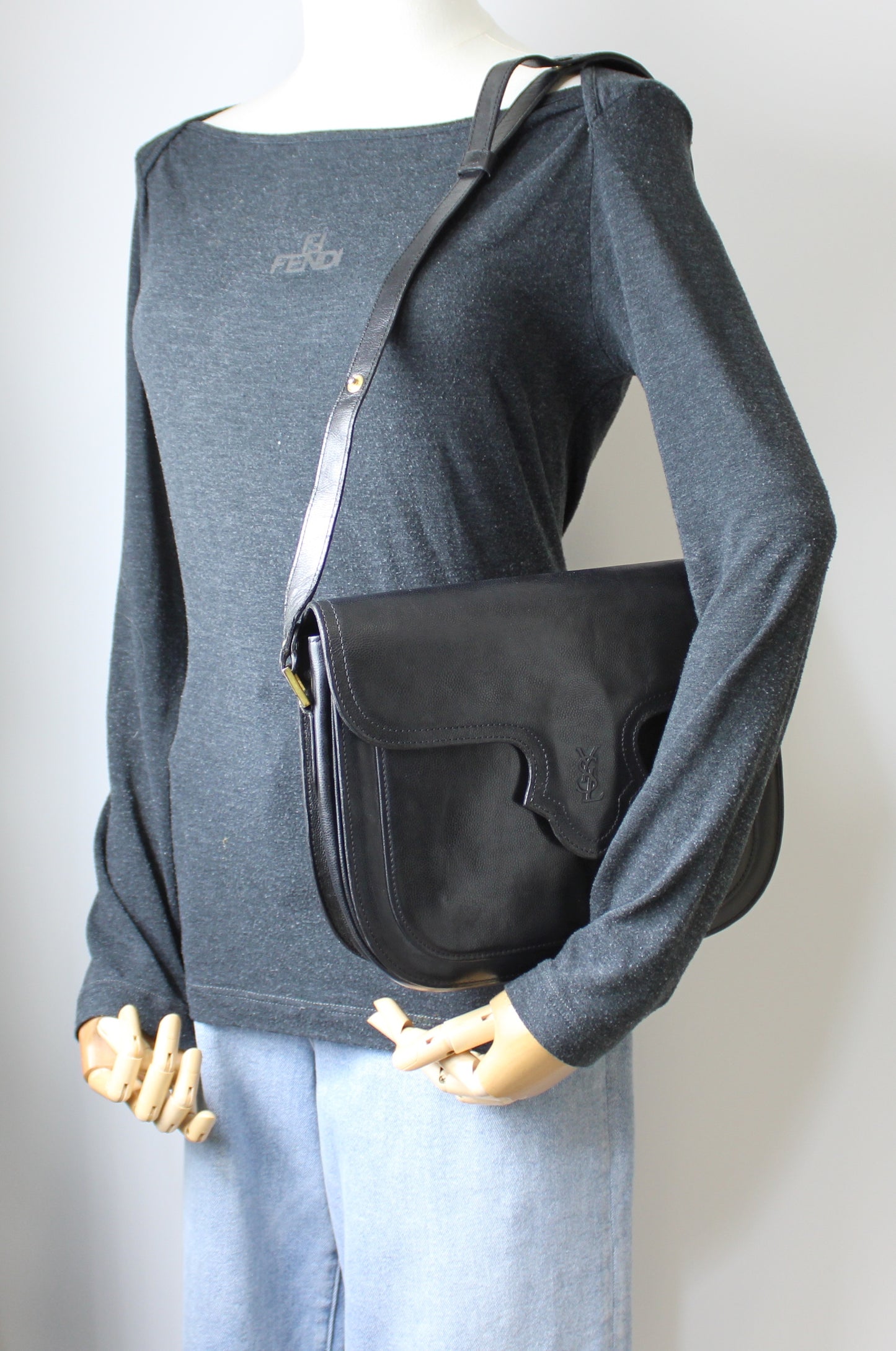 Yves Saint Laurent Black Leather Crossbody Bag Adjustable Strap