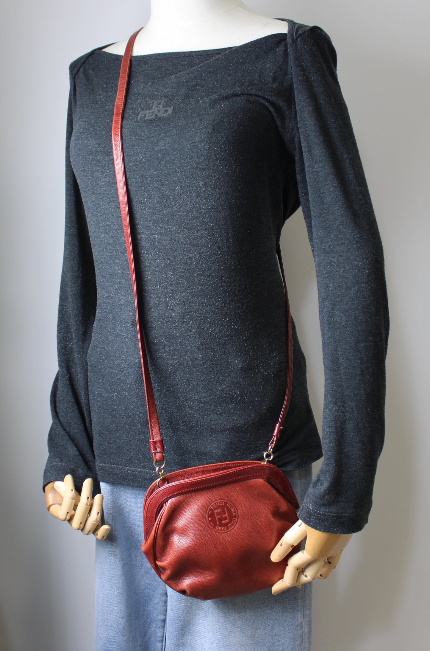 Fendi Burgundy Leather Crossbody Bag with Removable Strap